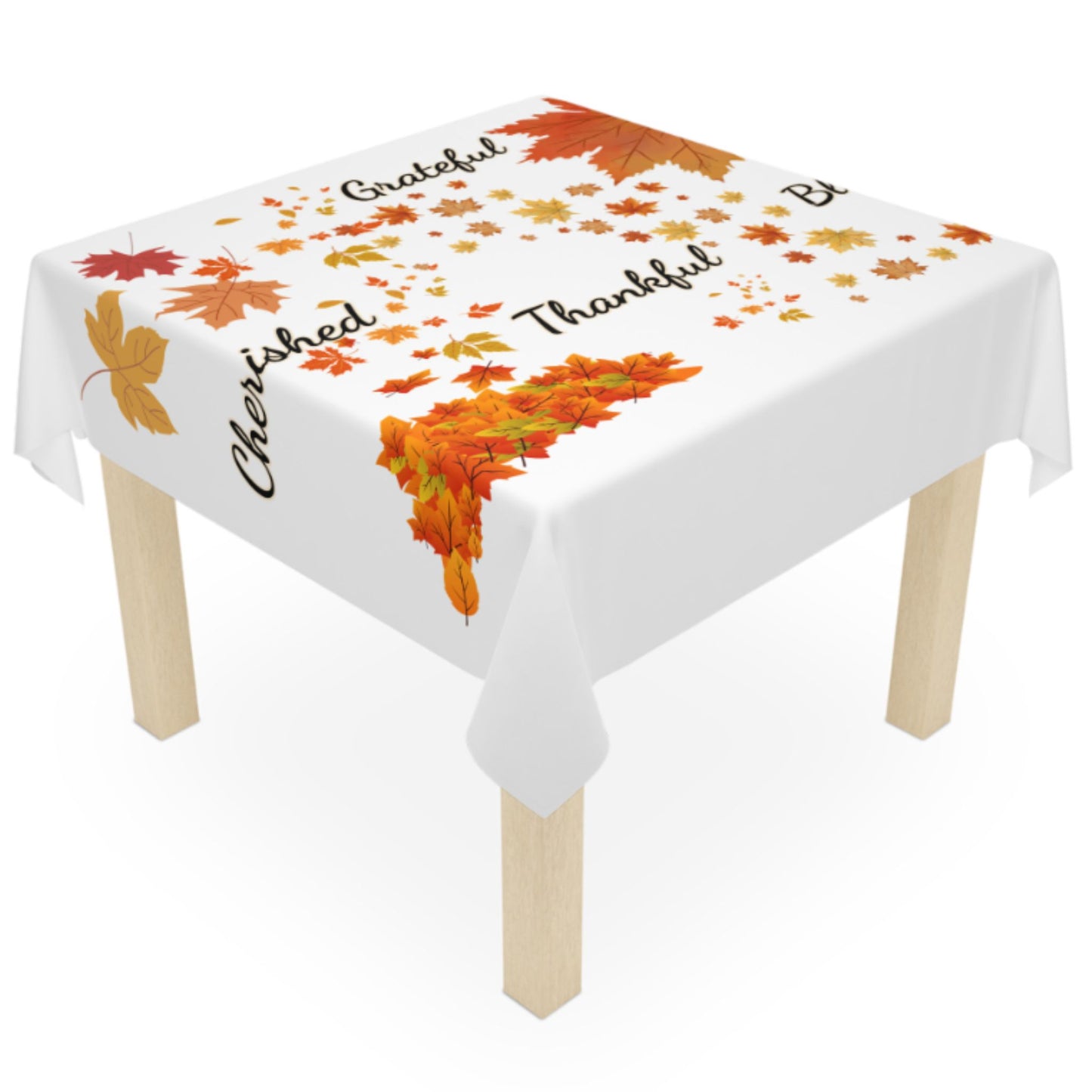 Fall Leaves Tablecloth – Grateful, Blessed, Thankful Thanksgiving Decor