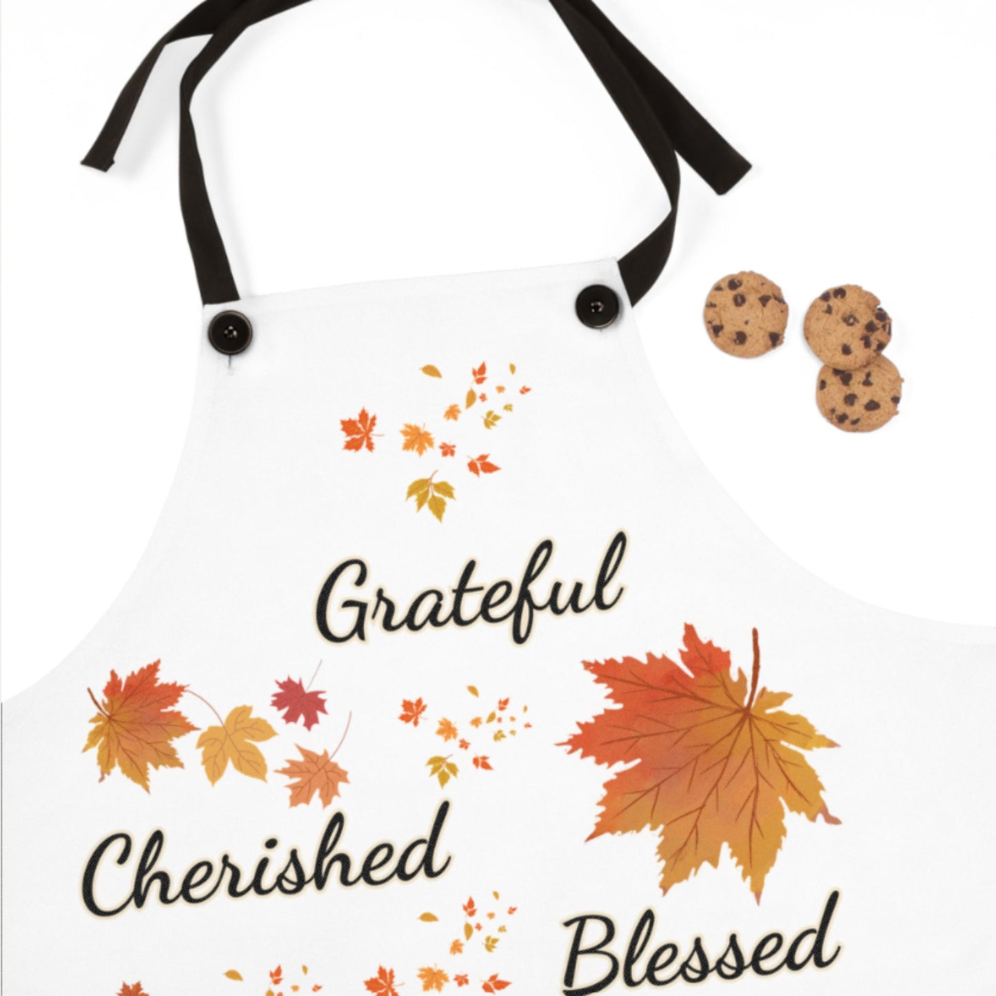 White Thankful Autumn Apron | Fall Cooking Apron | Thanksgiving Gift