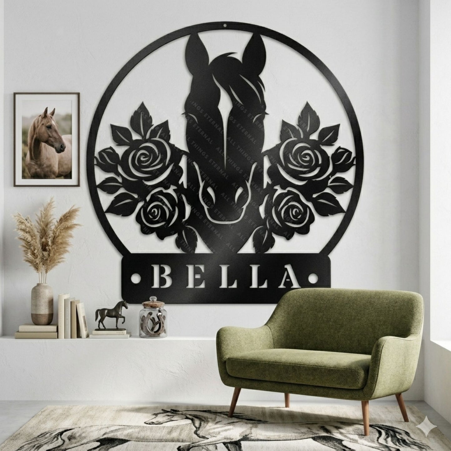 Personalized Horse Stall Name Metal Sign | Floral Horse Barn Wall Decor