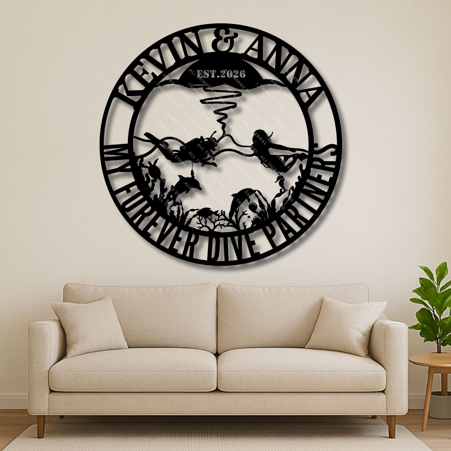 Custom Diving Couple Metal Wall Art | Personalized Scuba Diver Sign