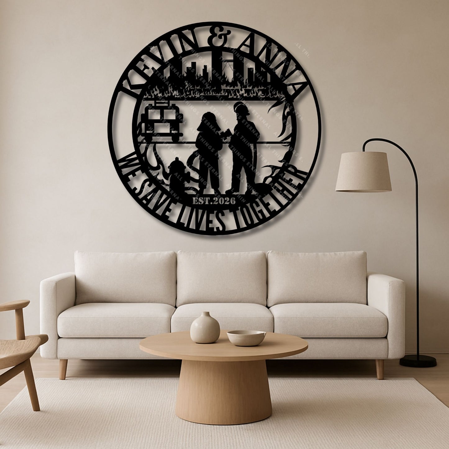 Personalized Firefighter Couple Metal Sign – Custom Name Wall Art