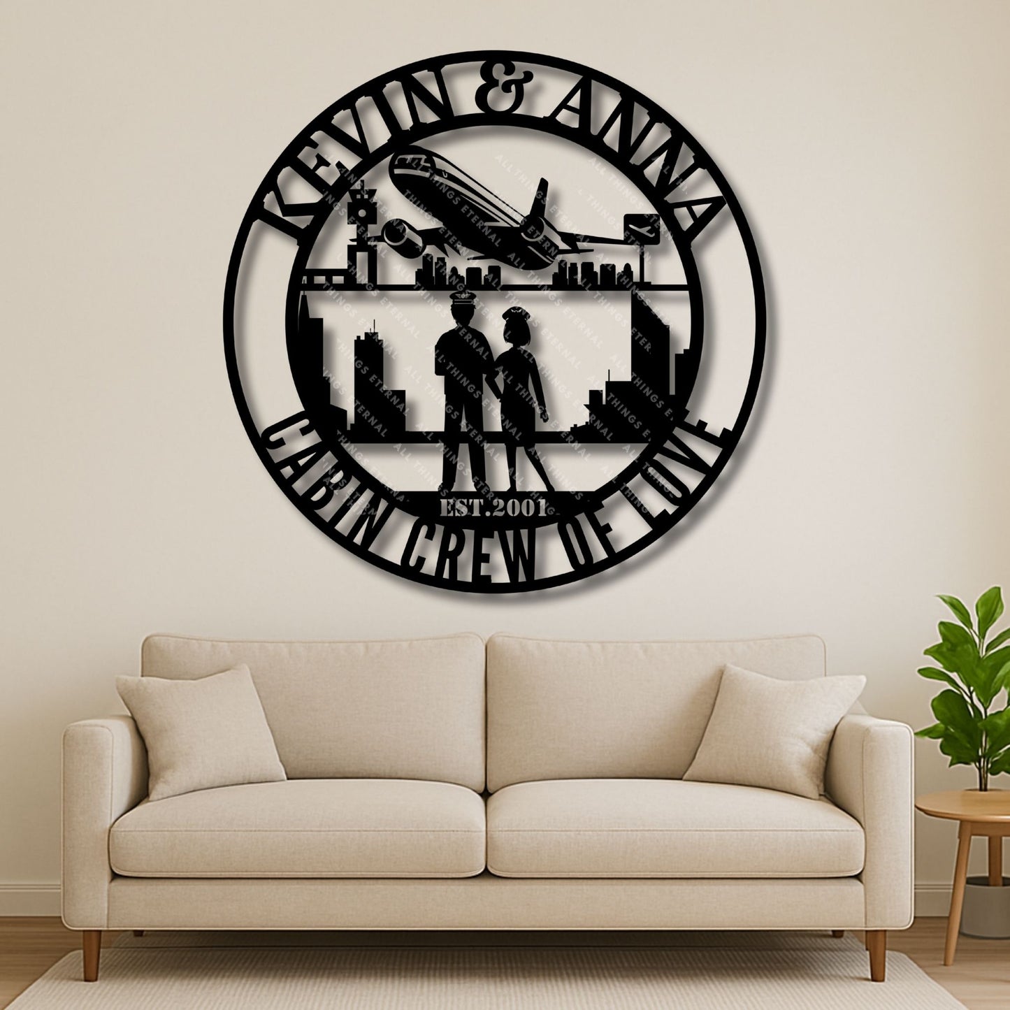 Custom Name Cabin Crew Couple Metal Wall Art – Personalized Aviation