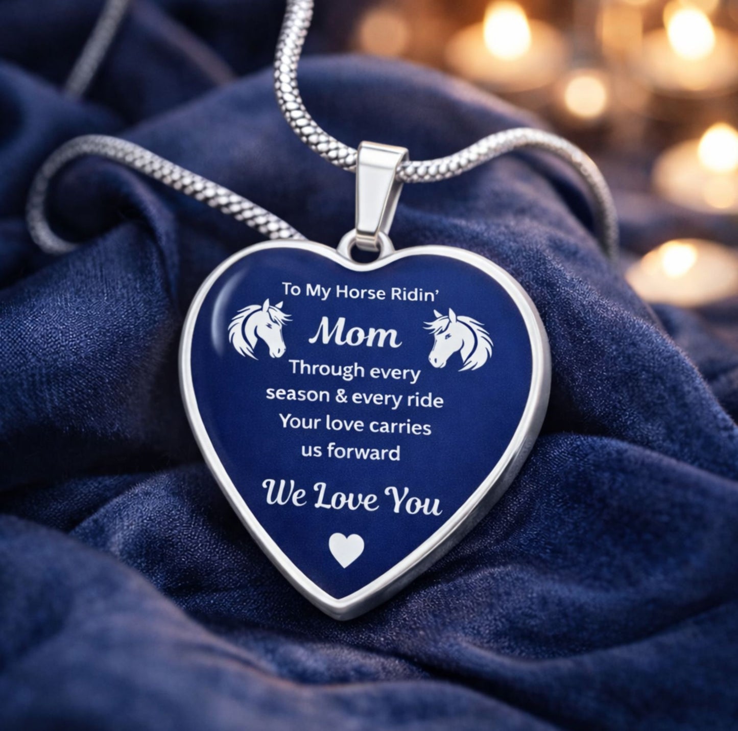 To My Horse Ridin' Mom Heart  Necklace – Engraved Mother’s Day Gift for Horse Lovers Mom