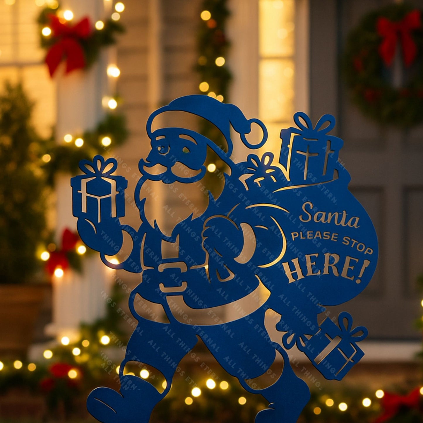 Santa Please Stop Here Metal Yard Sign | Christmas Garden Decor