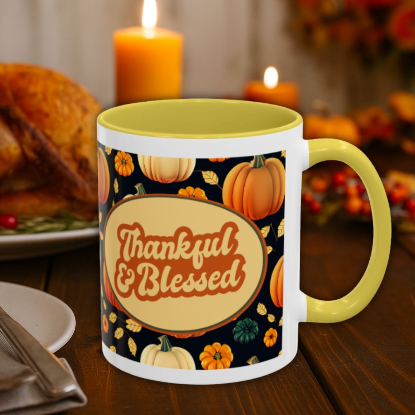 Thankful & Blessed Mug | Festive Two-Tone Coffee Cup Gift