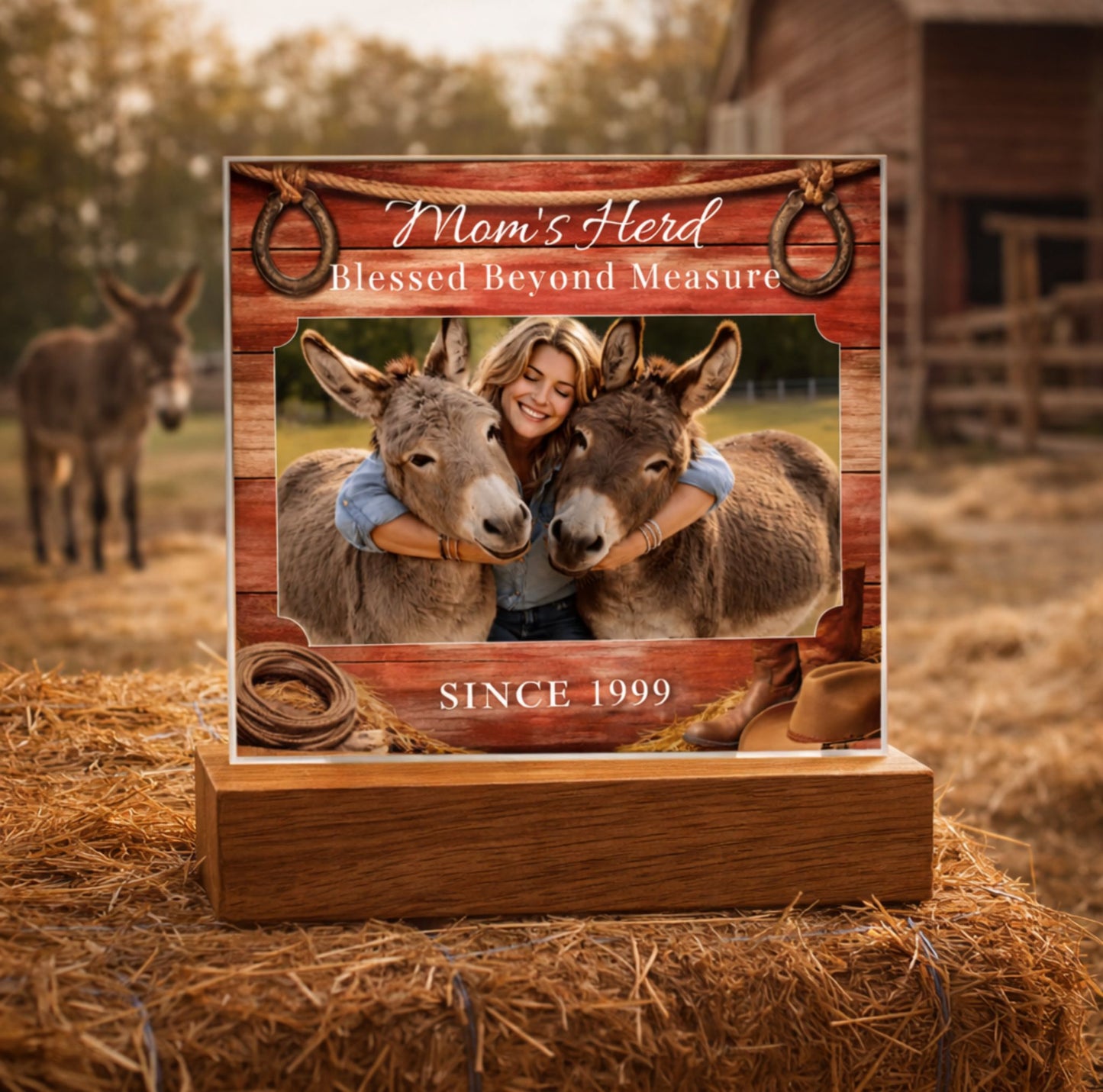 Mom's Herd Blessed Beyond Measure Photo Square Acrylic Plaque – Personalized Donkey Lovers Gift