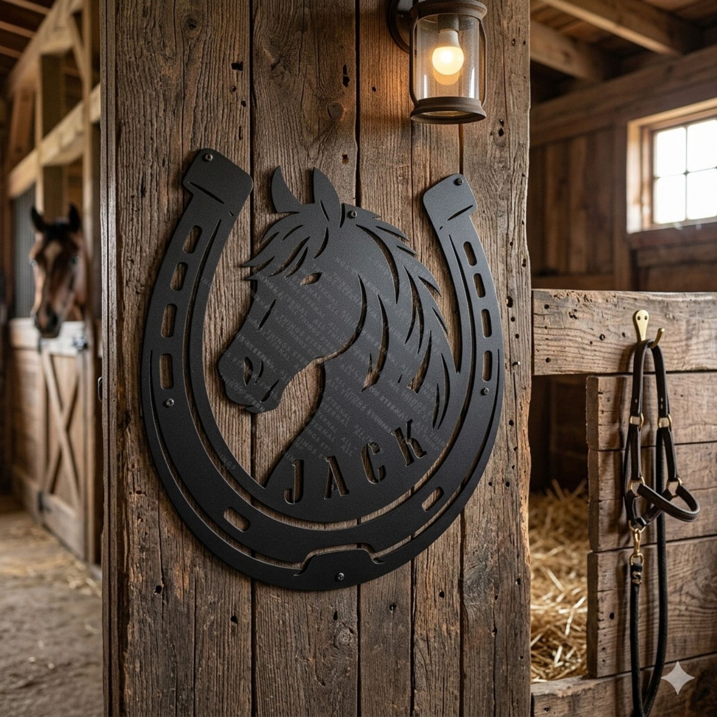 Personalized Horseshoe Metal Stall Sign, Custom Horse Name Barn Decor