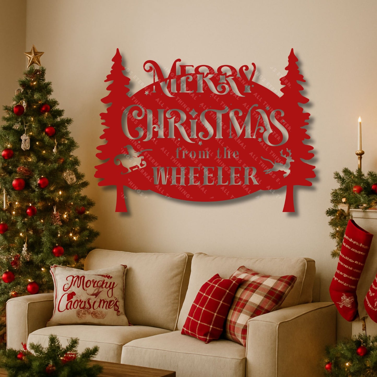 Personalized Merry Christmas Metal Yard Sign – Custom Holiday Garden Decor