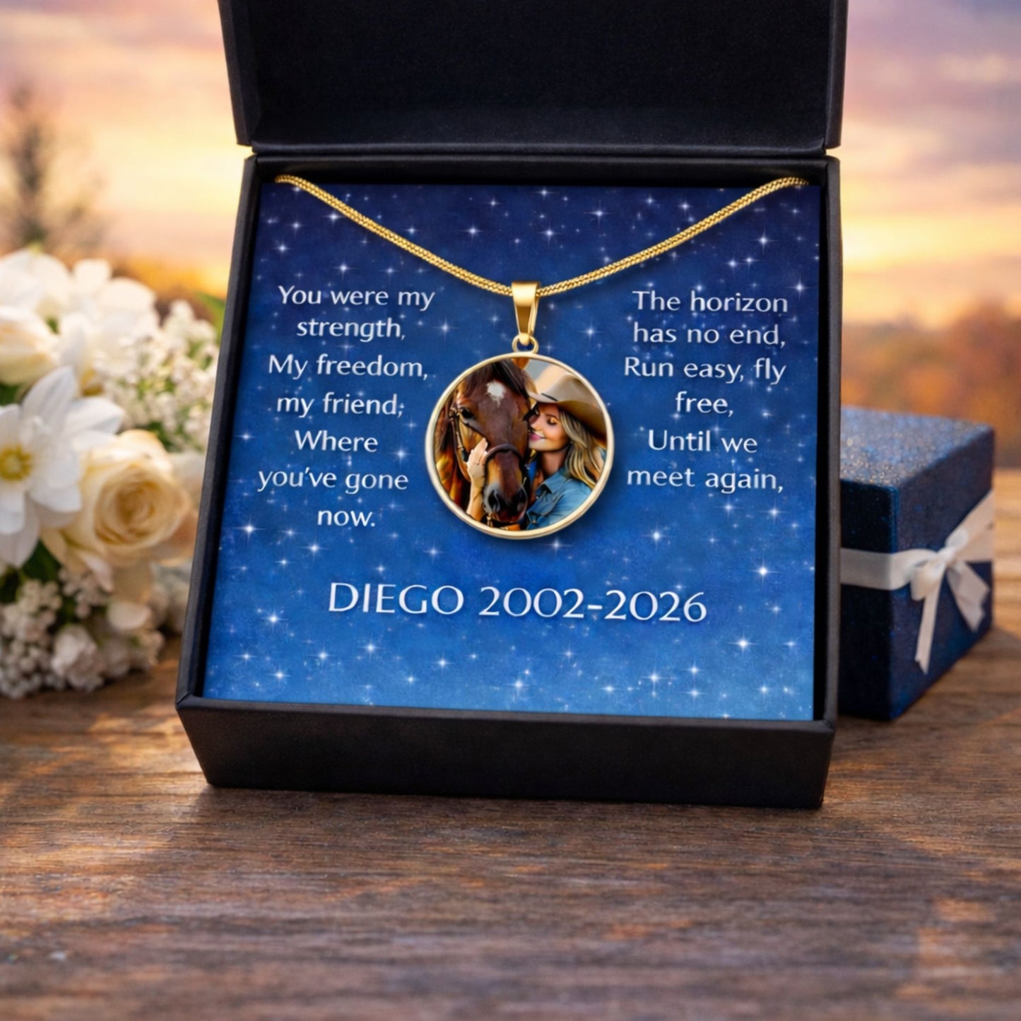 Personalized Horse Memorial Photo Necklace – Custom Horse Owner Remembrance Jewelry Gift