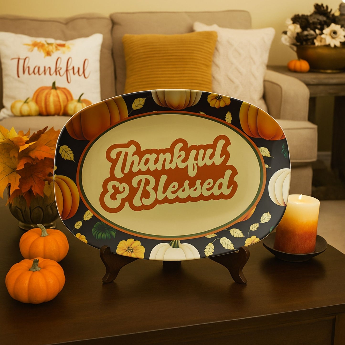Thankful & Blessed  Serving Platter – Thanksgiving Tray