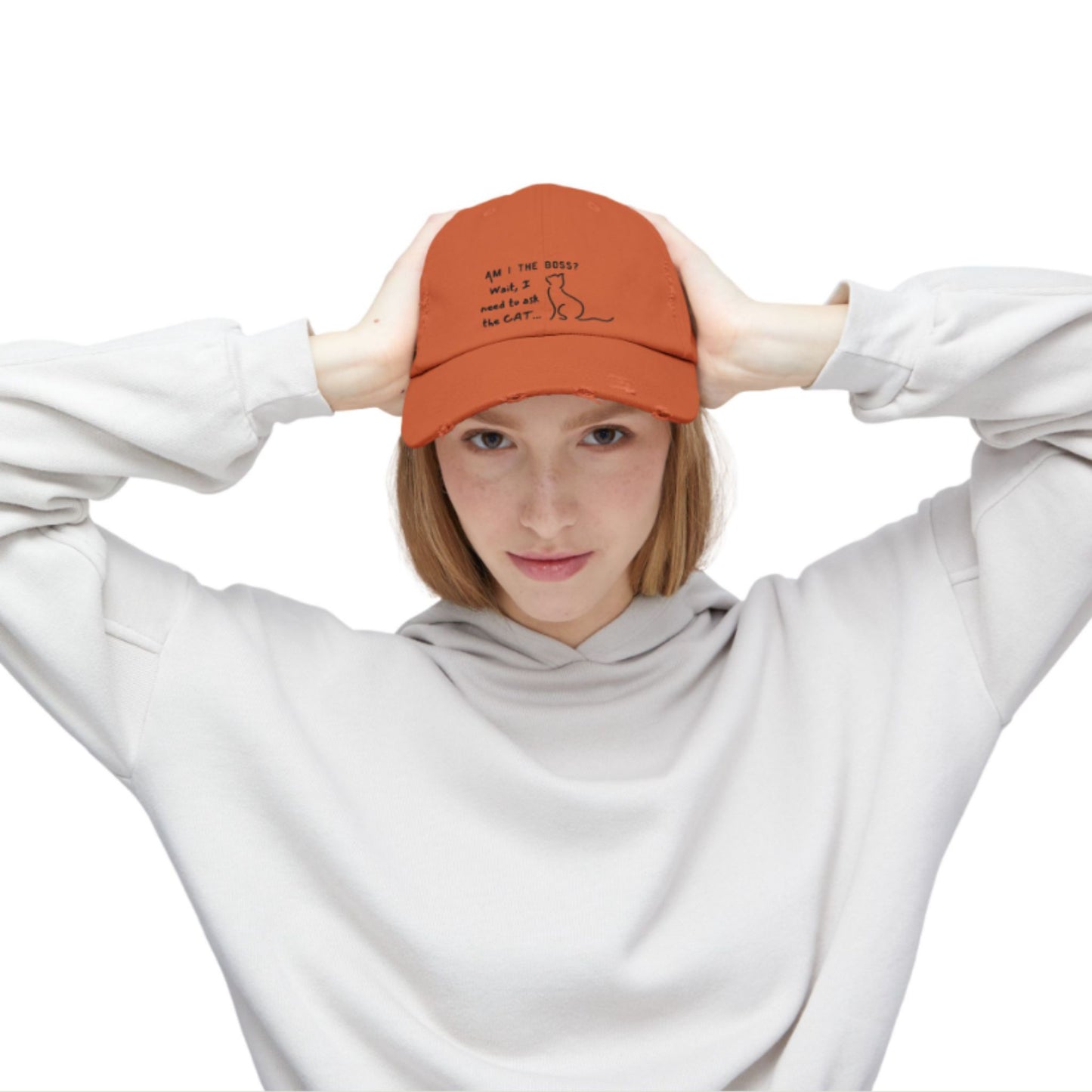 Am I the Boss, Wait, I Need to Ask the Cat Distressed Baseball Cap