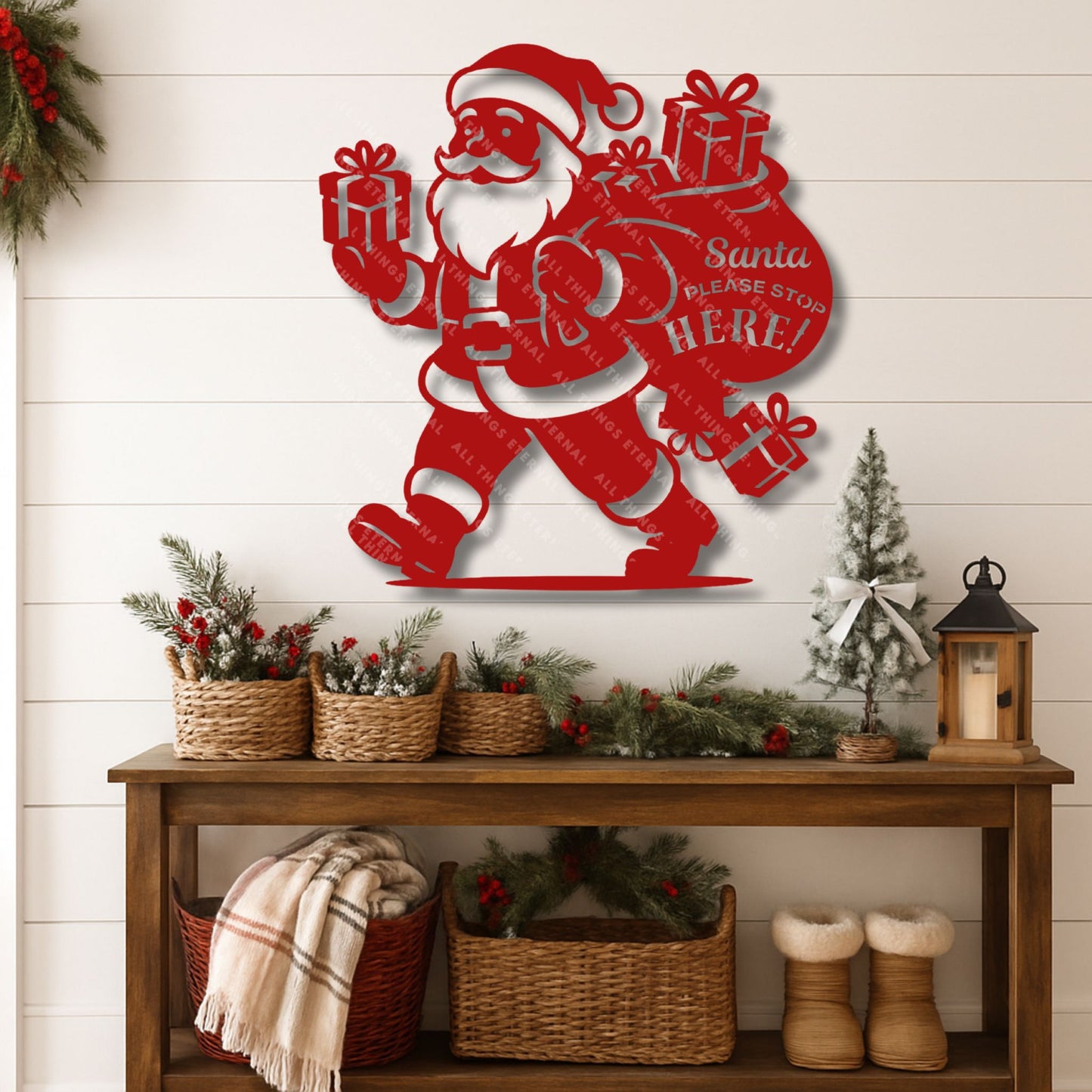 Santa Please Stop Here Metal Sign – Christmas Porch Decoration