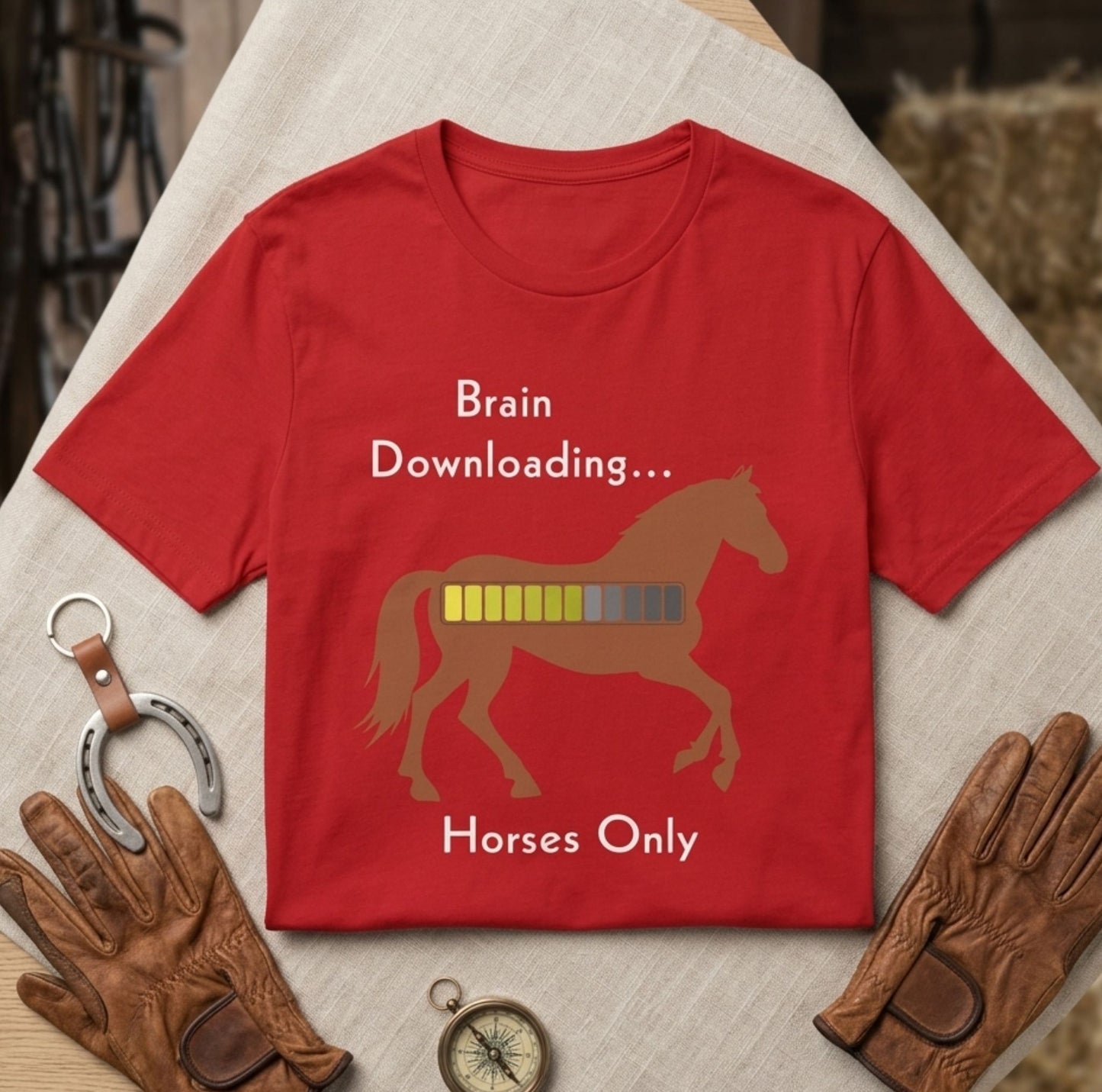 Brain Downloading… Horses Only T-Shirt – Funny Equestrian Tee for Horse Lovers