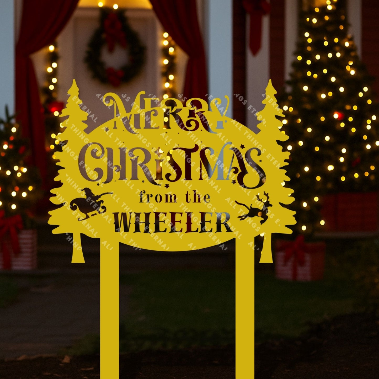 Personalized Merry Christmas Metal Yard Sign – Custom Holiday Garden Decor