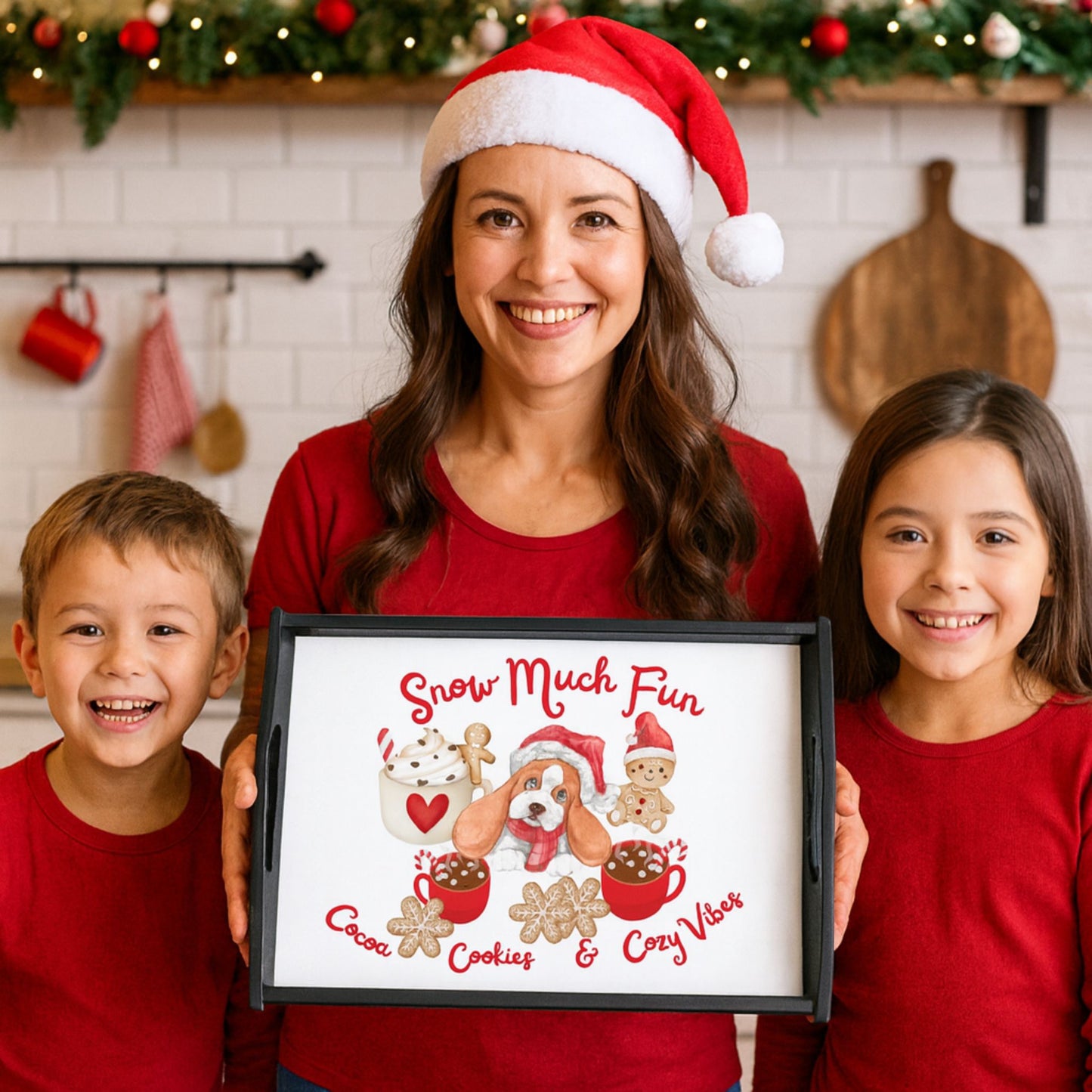 Snow Much Fun Christmas Espresso Black Tray – Cocoa, Cookies & Cozy Vibes