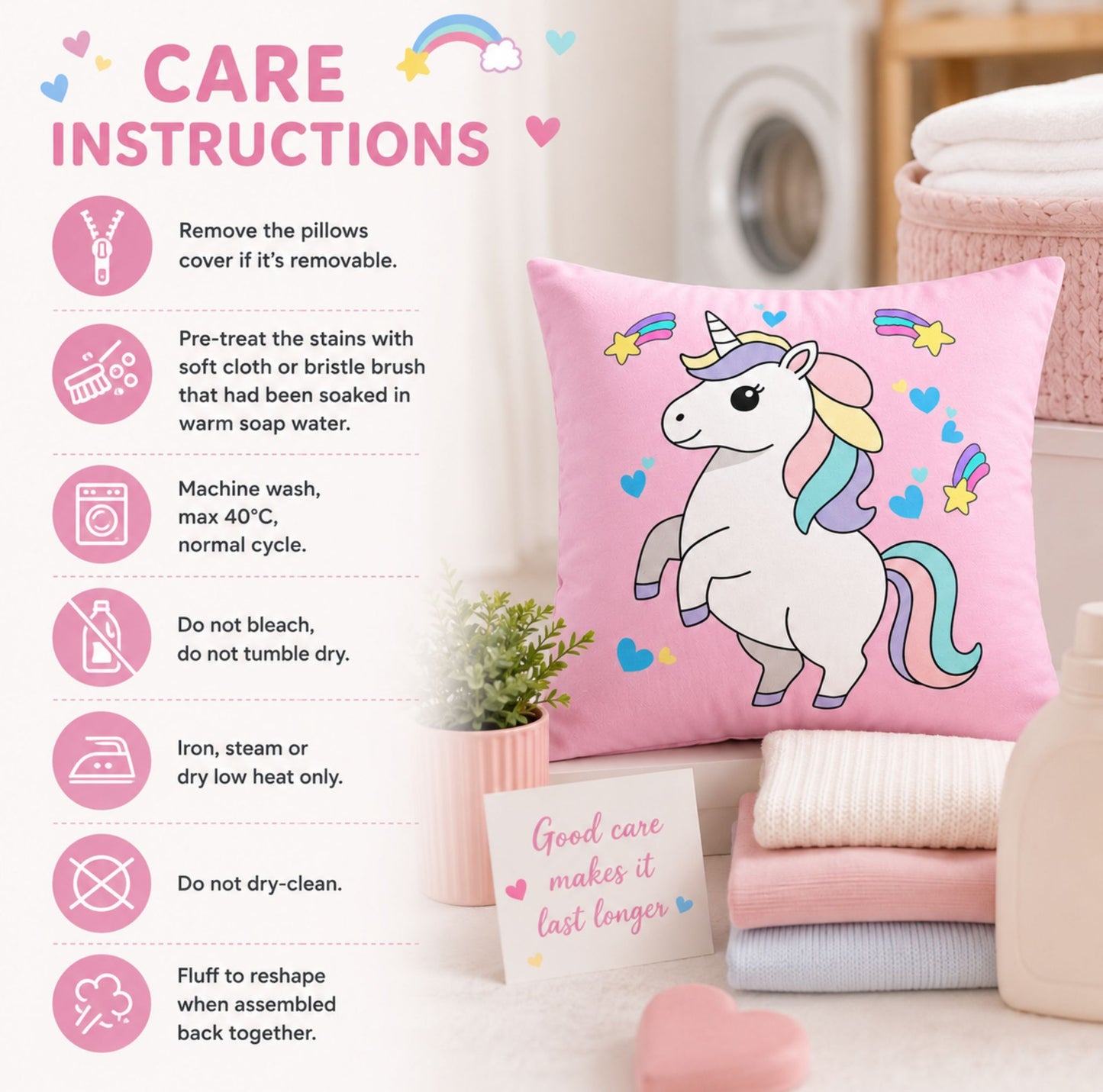 Prancing Magical Unicorn Pillow | Cute Rainbow Unicorn Throw Pillow