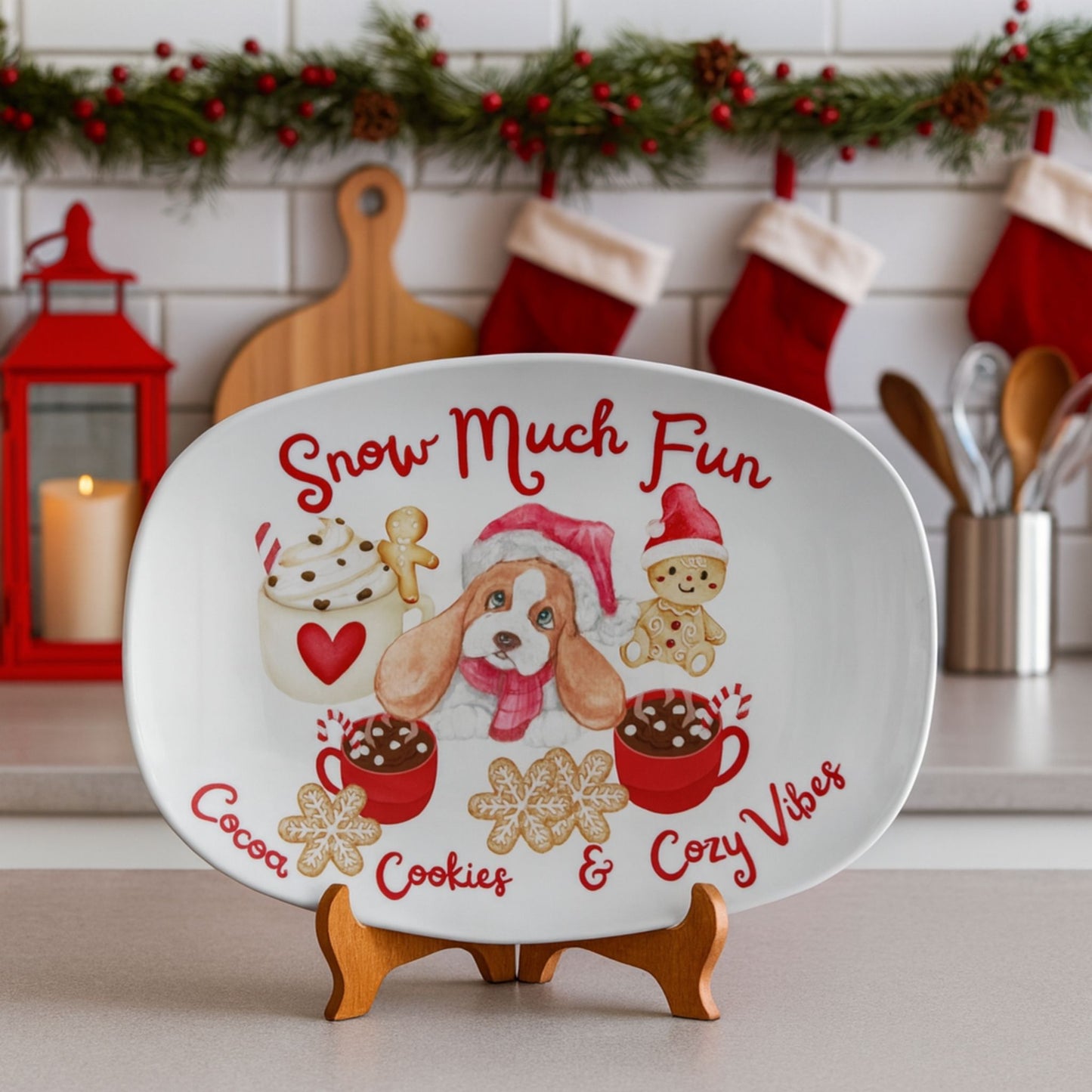 Snow Much Fun Christmas Serving Tray – Cocoa, Cookies & Cozy Vibes