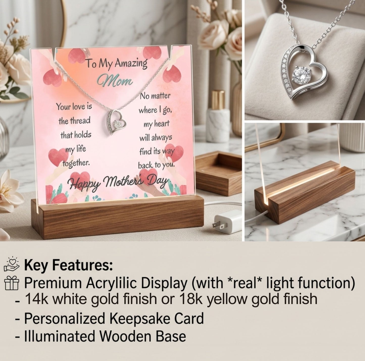 To My Amazing Mom Forever Love Necklace Acrylic Plaque Gift for Mom