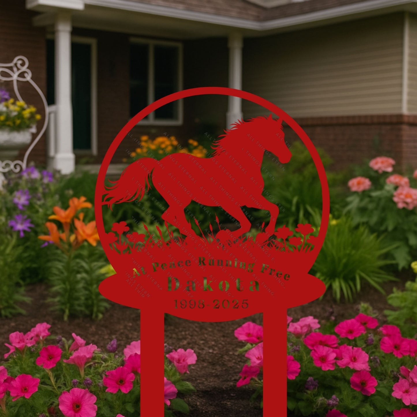 Personalized Horse Memorial Metal Garden Stake – Custom Running Horse Tribute Sign with Name & Dates