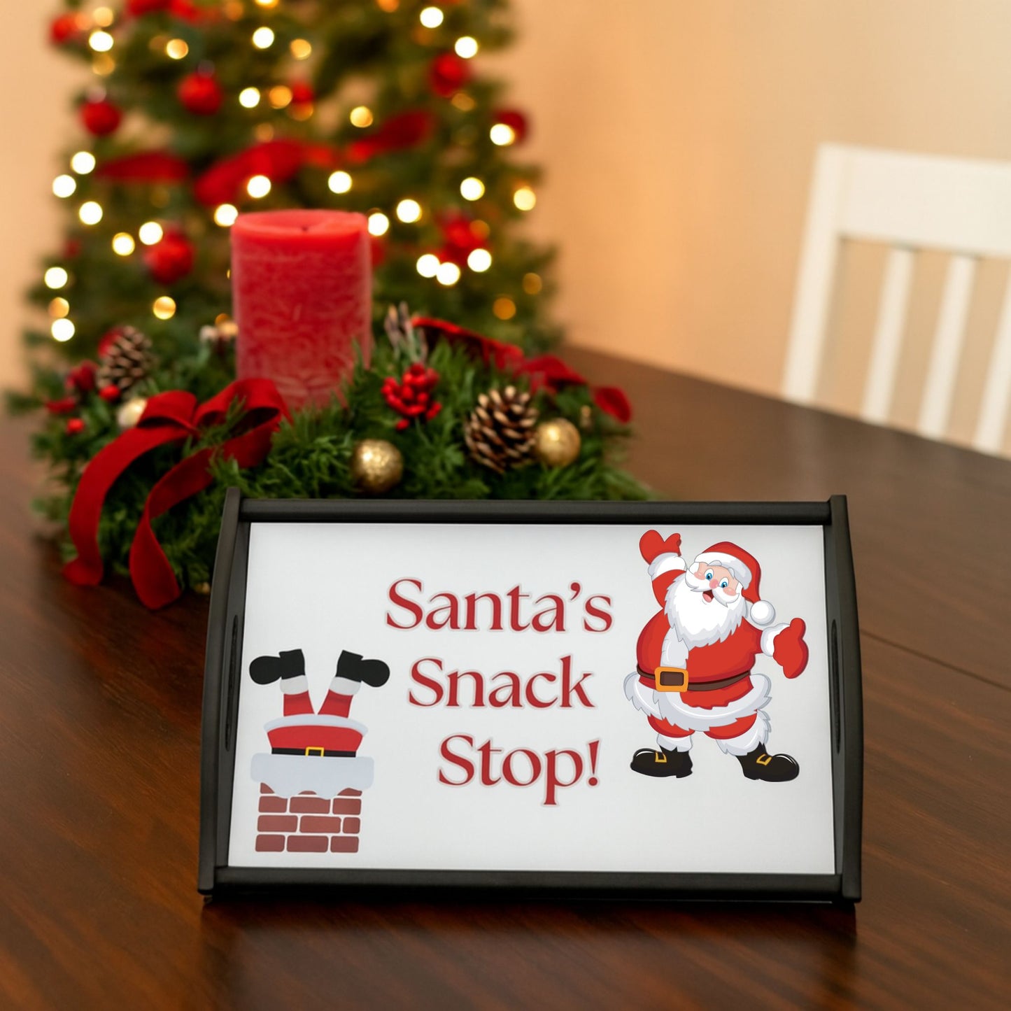 Espresso Black Funny Santa's Snack Stop Serving Tray, Holiday Kitchen Decoration