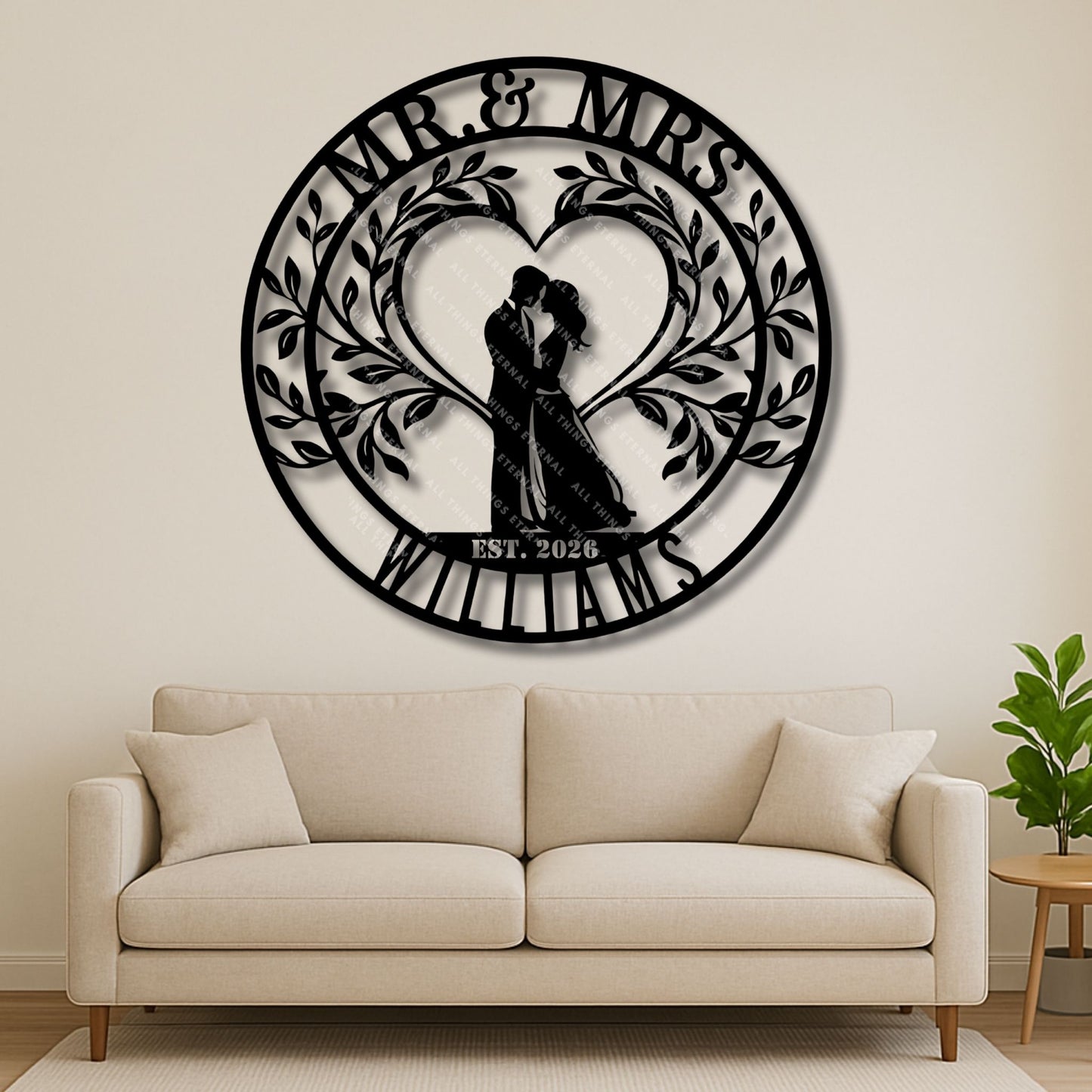 Mr & Mrs Wedding Monogram Sign – Personalized Last Name Wall Decor