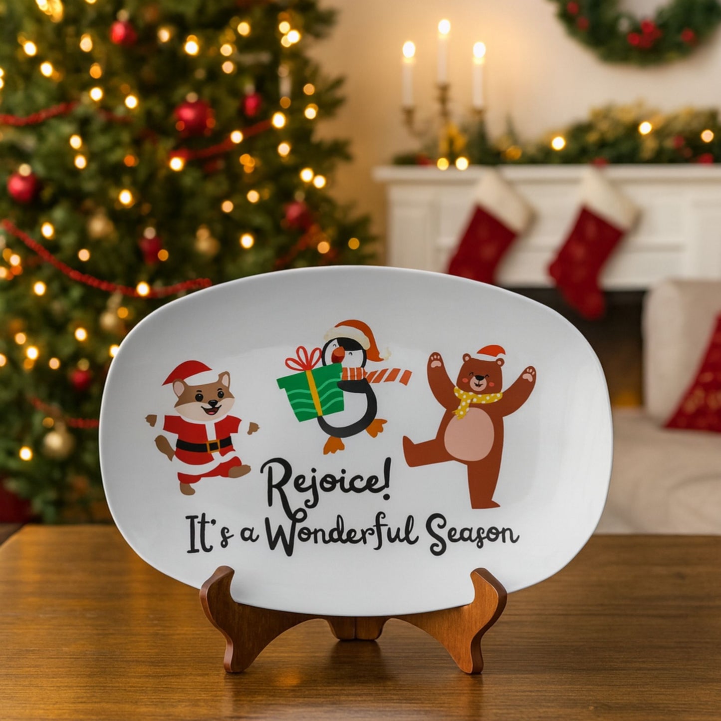 Rejoice It's a Wonderful Season Festive Christmas Serving Tray – Holiday Platter