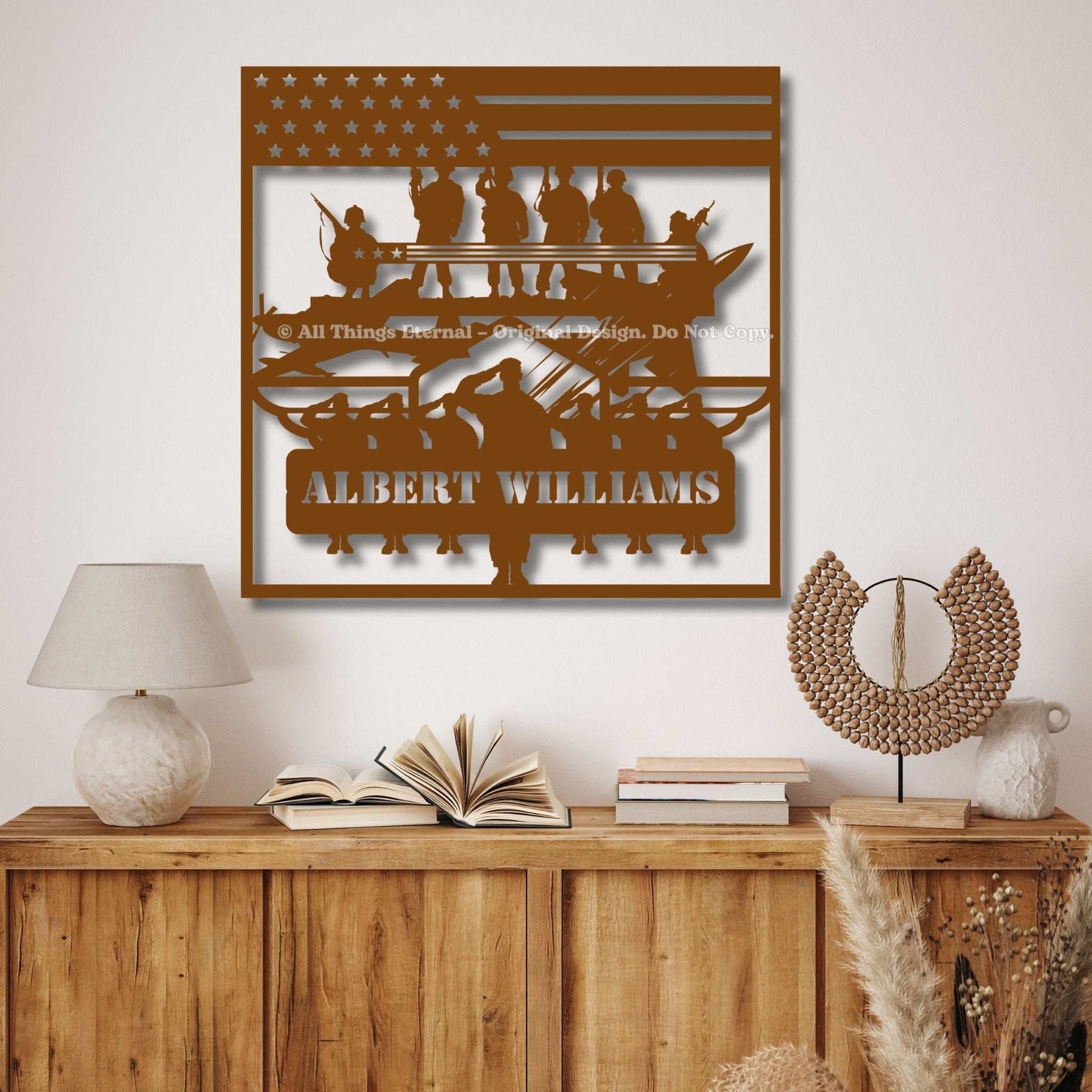 Custom Patriotic Metal Wall  Art- Gift for Veteran, US Army, Navy, Marines, Soldier