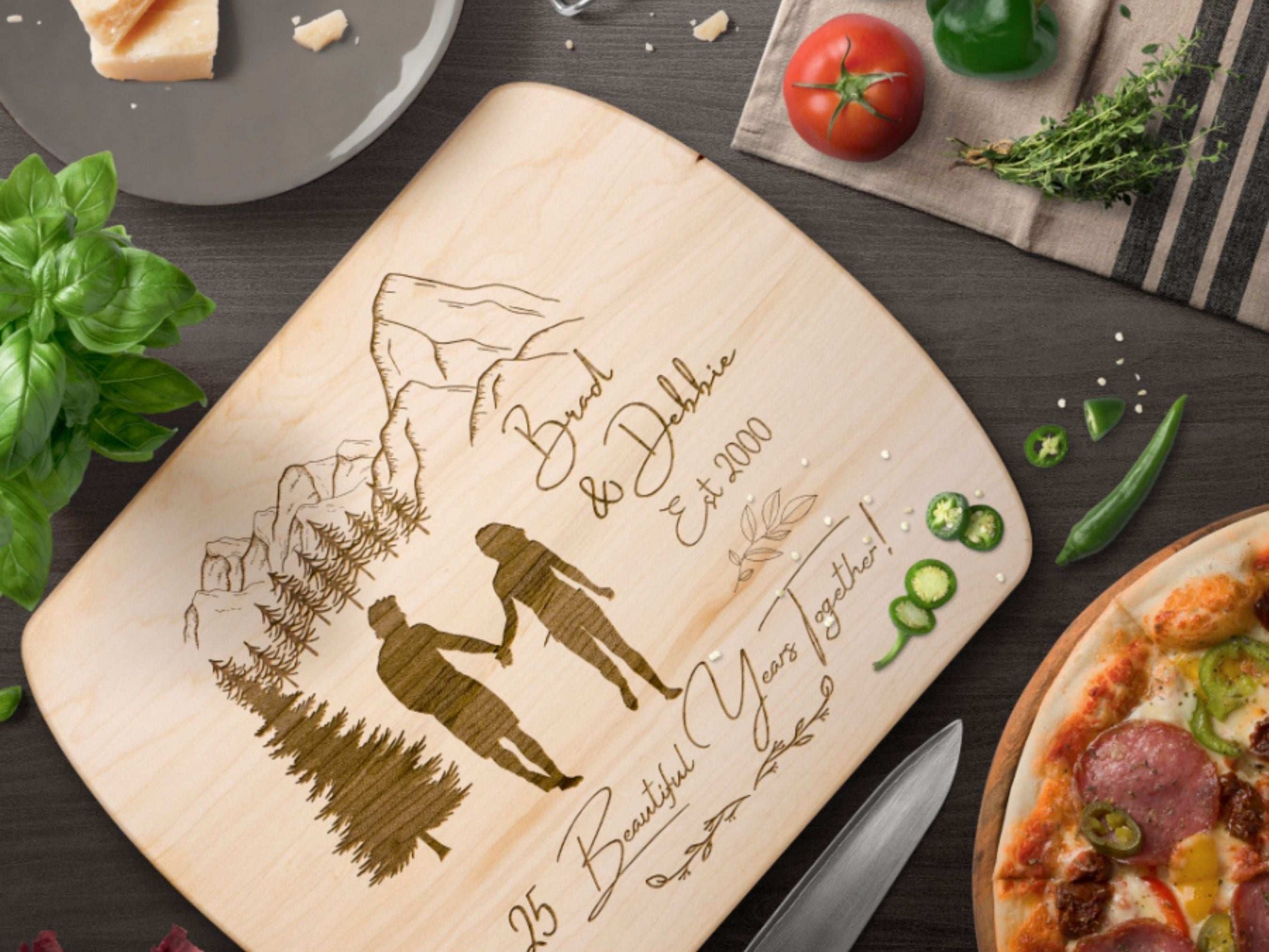 Personalized 25 Years Together Cutting Board- Custom Anniversary Gift for Couple Outdoorsy
