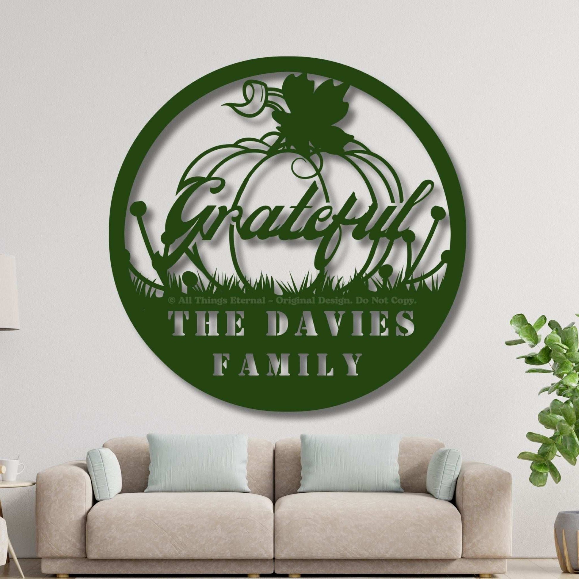 Personalized Pumpkin Grateful Metal Wall Art – Fall & Thanksgiving Decor
