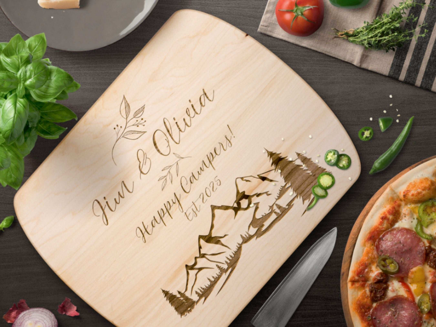 Personalized Camping Couple Cutting Board – Happy Campers Wedding Gifts