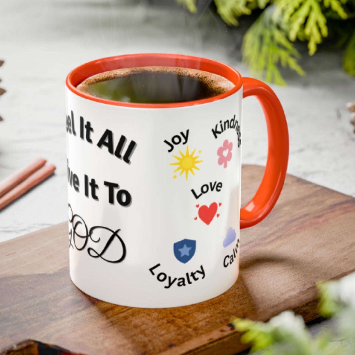 Two-Tone Coffee Mug with Uplifting Symbol – Inspirational Gift