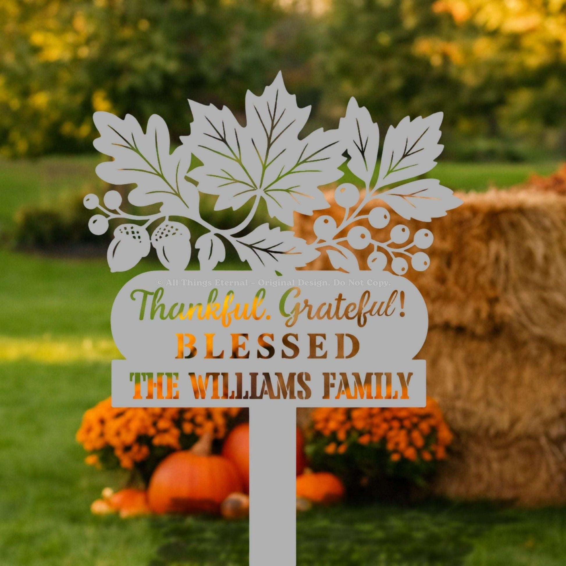 Thankful Grateful Blessed Metal Yard Sign Decoration