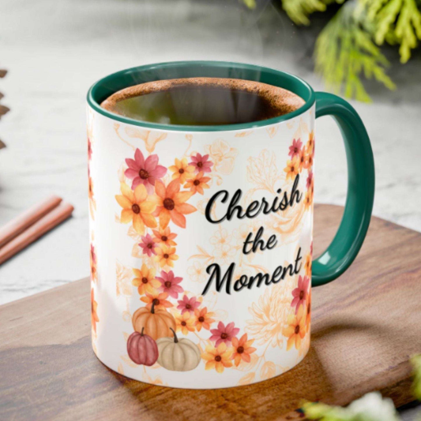 Fall Flowers Coffee Mug 11oz | Ceramic Tea Cup | Inspirational