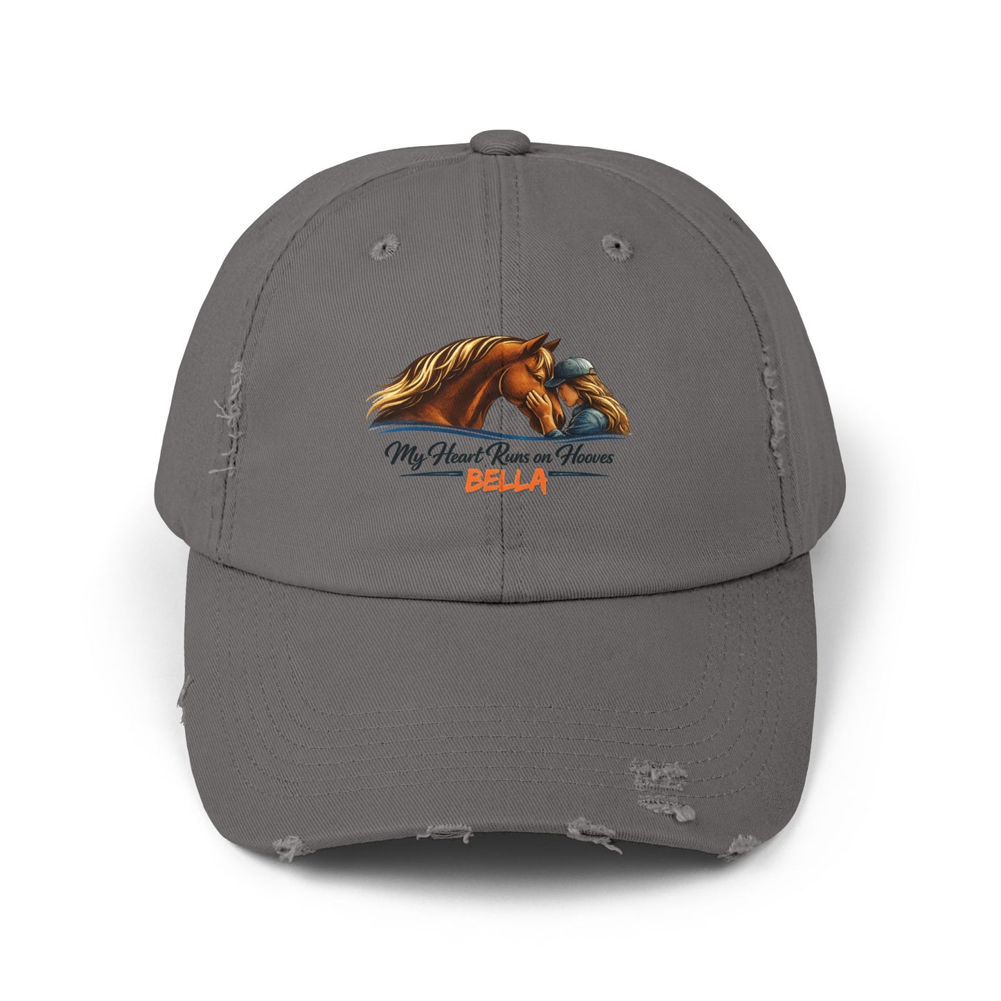 Custom Name Distressed Horse Cap – My Heart Runs on Hooves Hat for Women