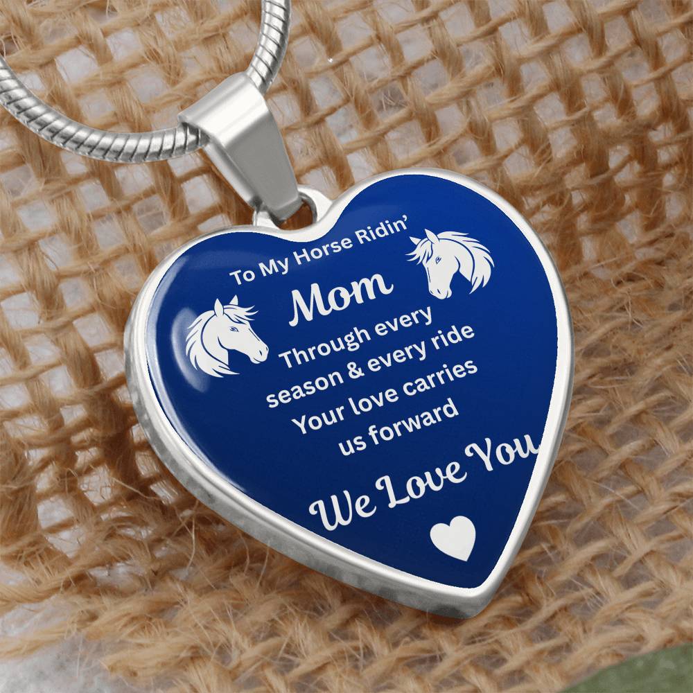 To My Horse Ridin' Mom Heart  Necklace – Engraved Mother’s Day Gift for Horse Lovers Mom