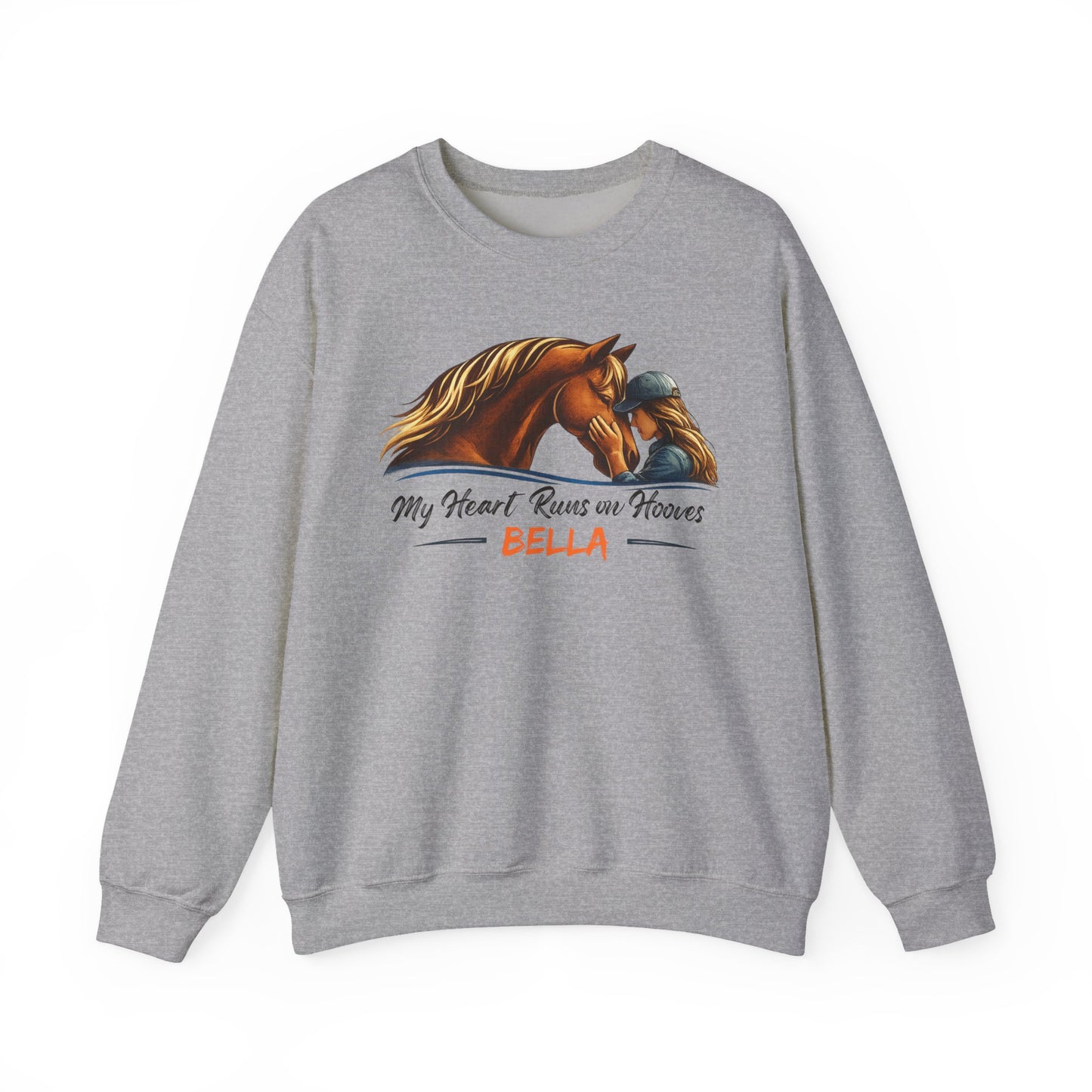 Custom Name My Heart Runs on Hooves Sweatshirt Horse Lovers Gift for Women