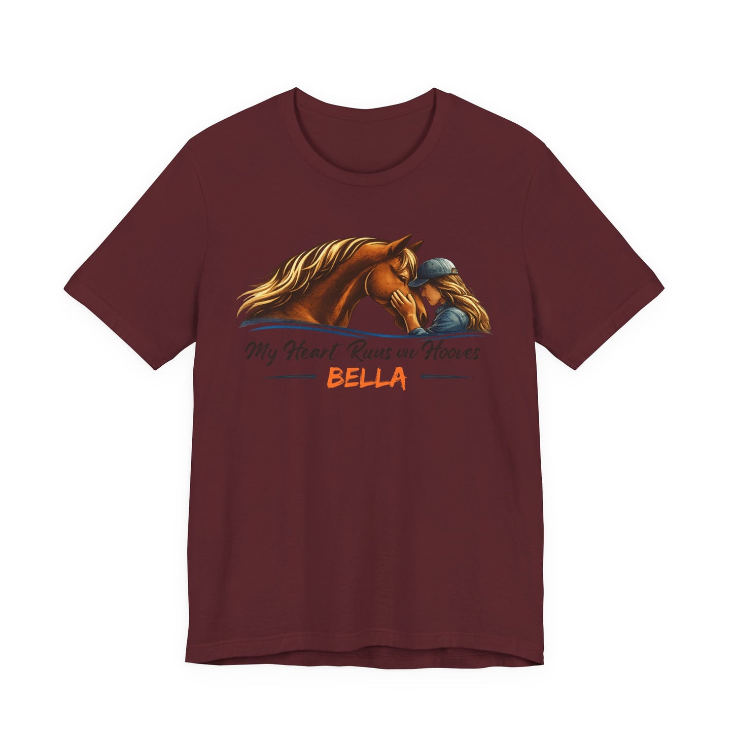 Horse Lover T‑Shirt - My Heart Runs on Hooves Personalized Bella Tee