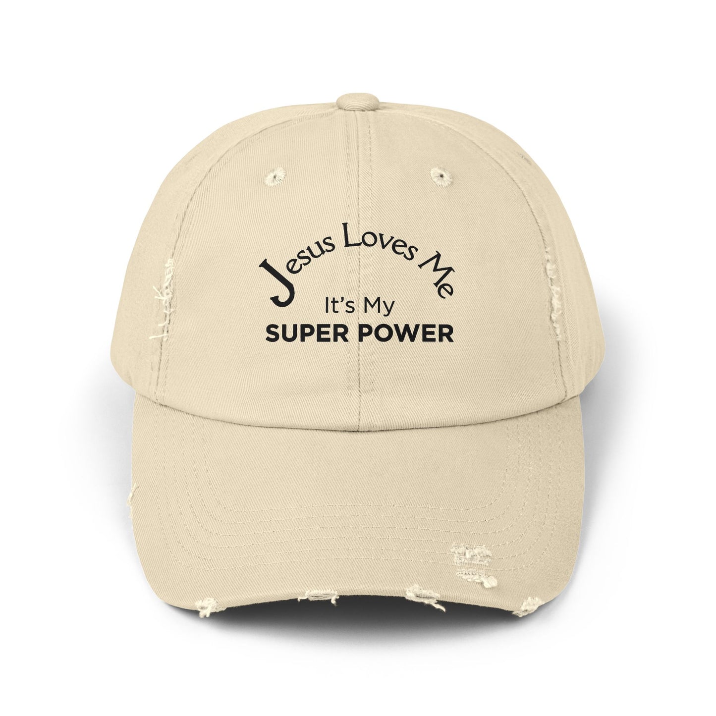 Jesus Loves Me Is My Super Power Distressed Christian Baseball Cap