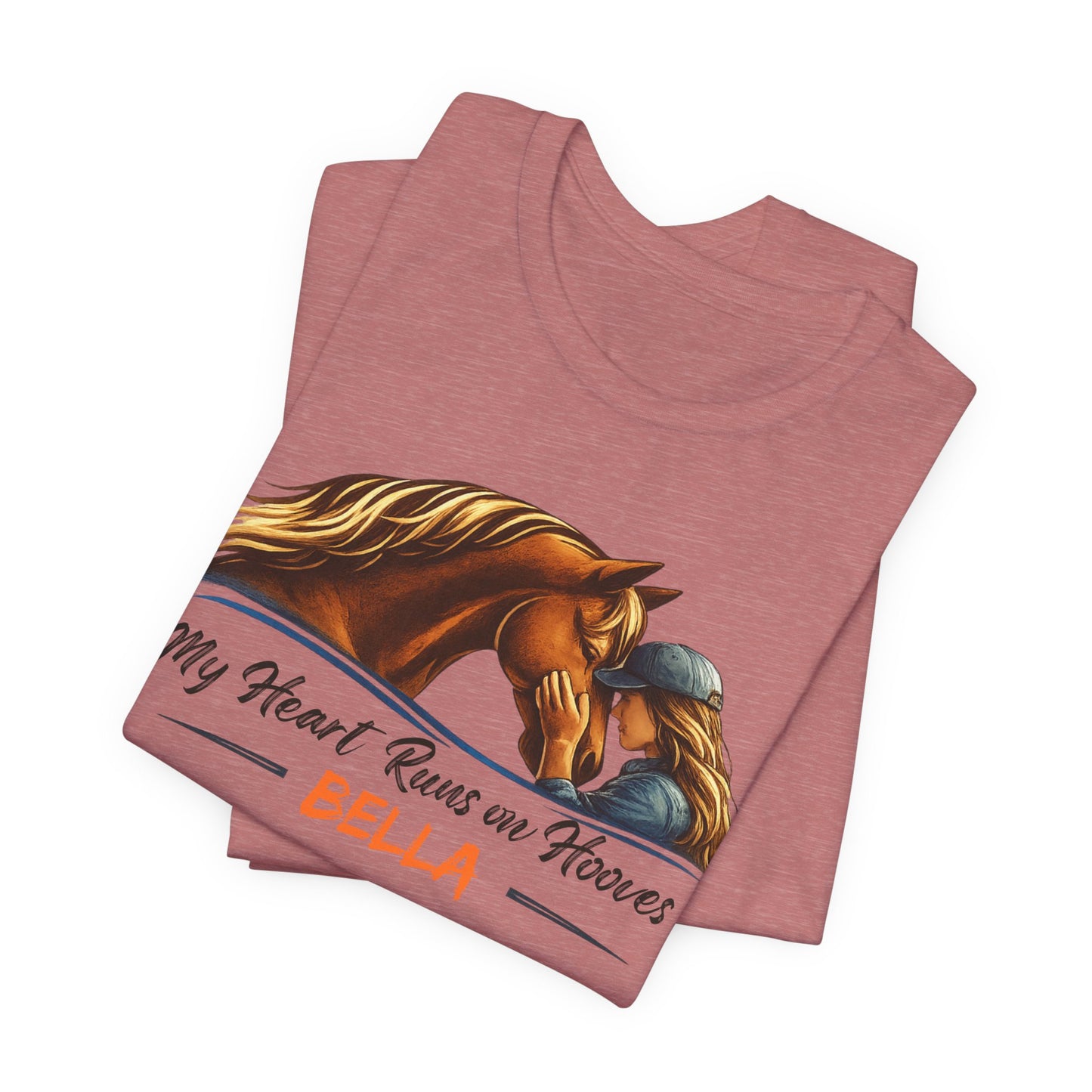Horse Lover T‑Shirt - My Heart Runs on Hooves Personalized Bella Tee
