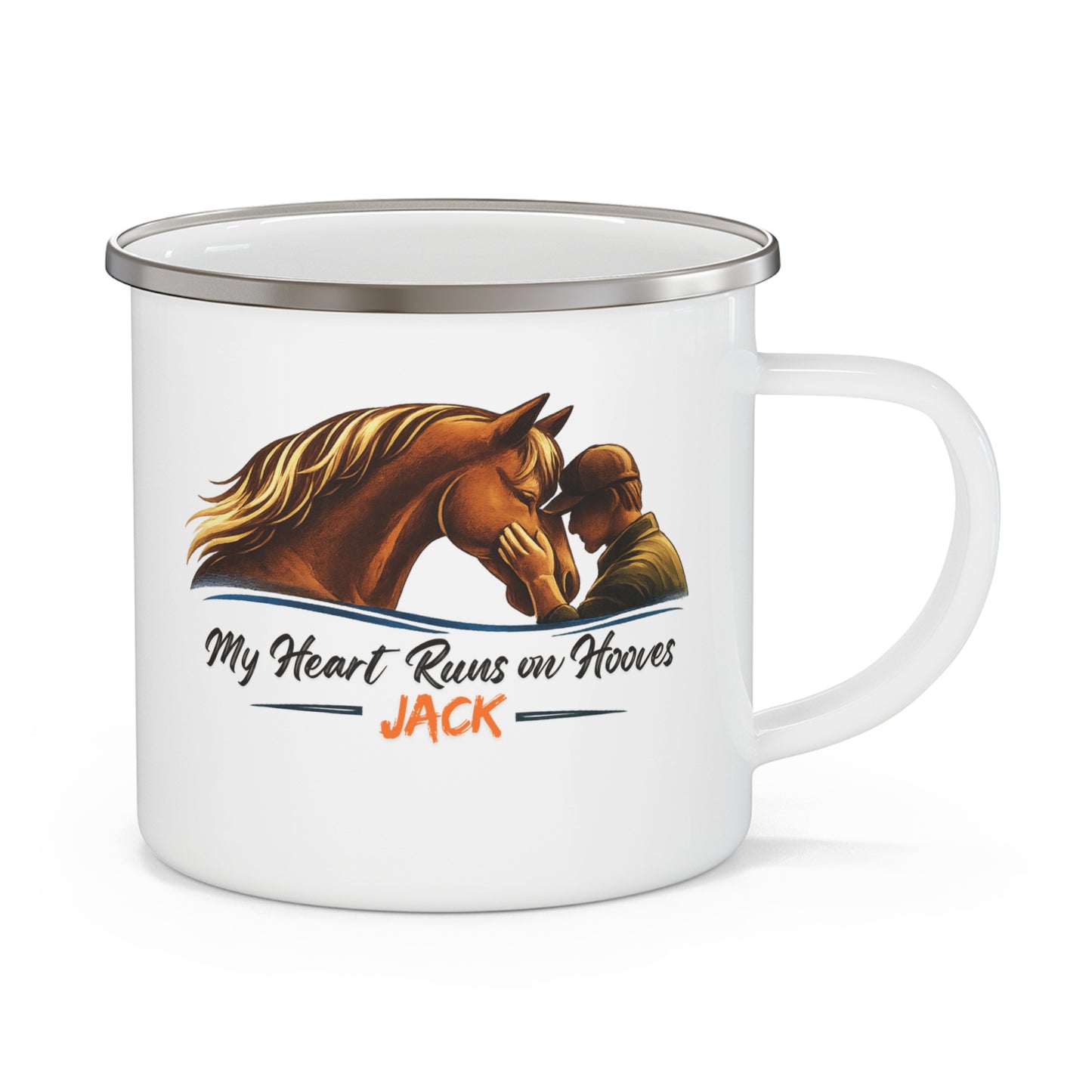 Enamel Camping Mug —My Heart Runs on Hooves Personalized Horse Lover Gift