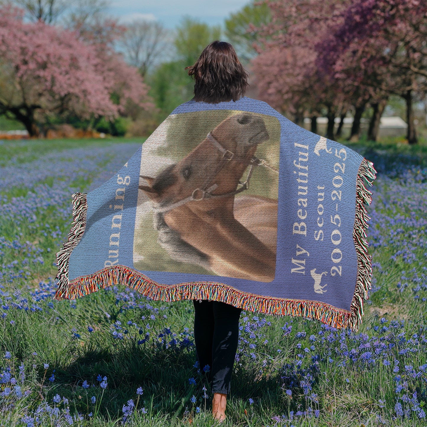 Personalized Horse Photo Woven Blanket with Name & Est Date