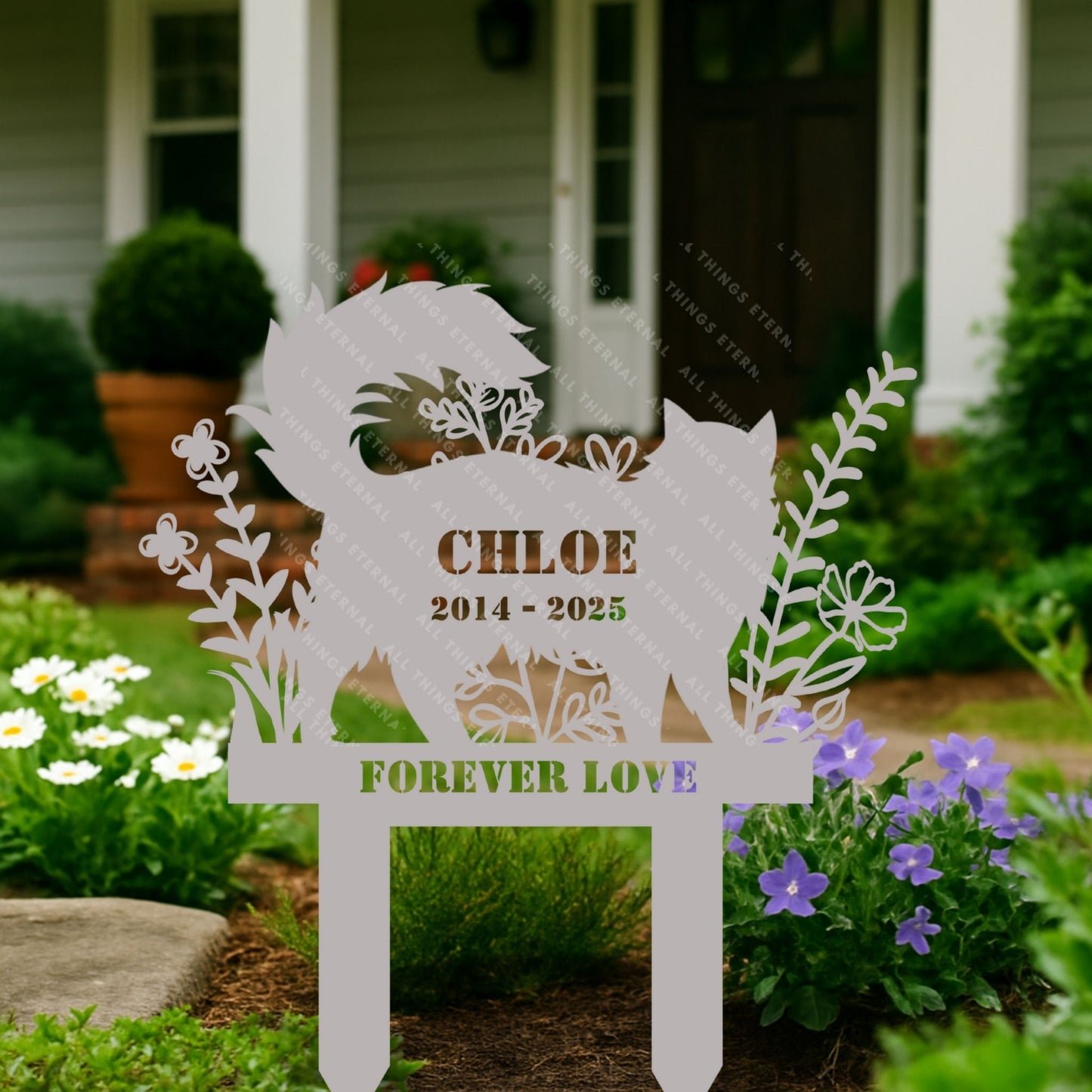 Personalized Cat Memorial Stake - Custom Metal Grave Marker for Pets
