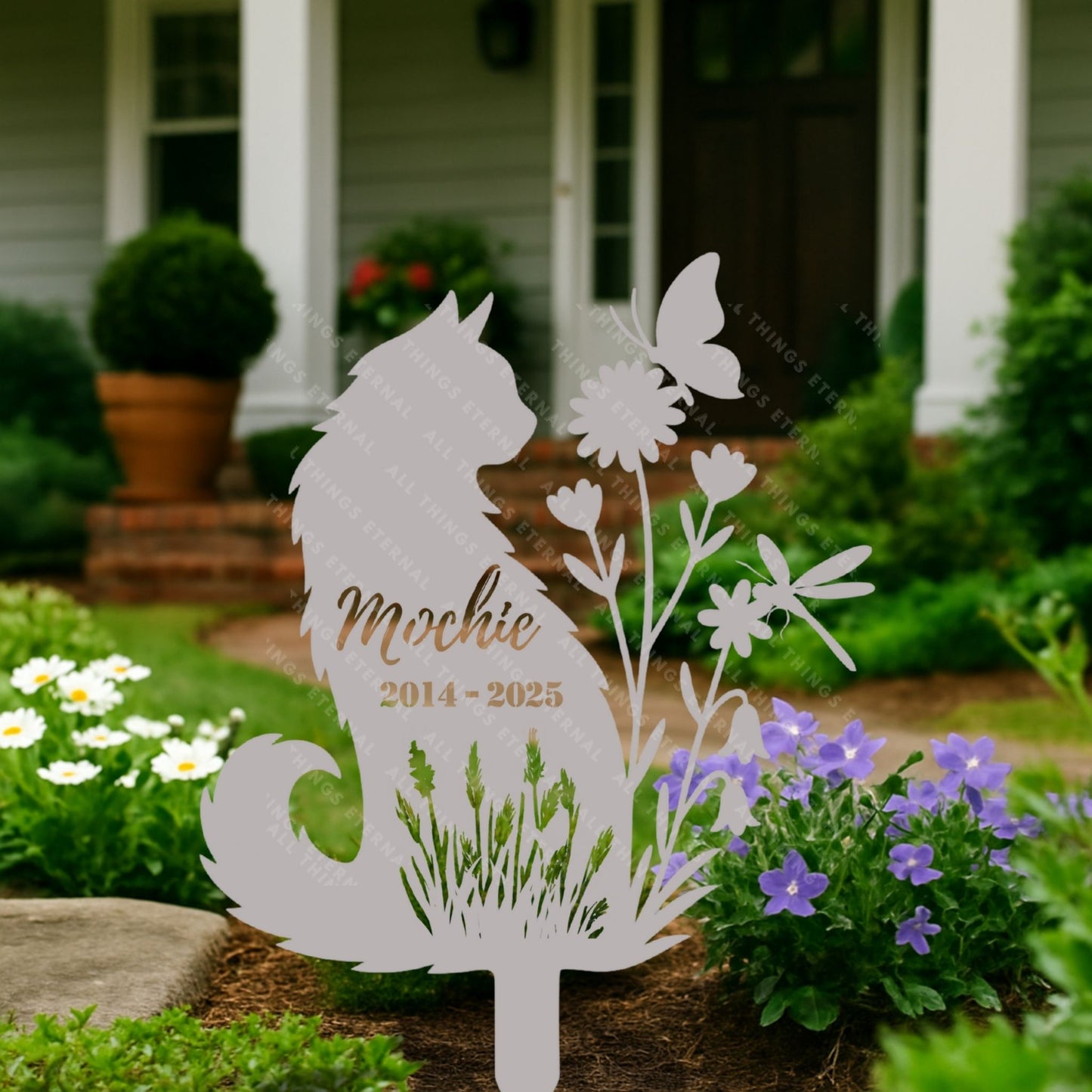 Personalized Cat Memorial Stake | Floral Metal Pet Grave Marker