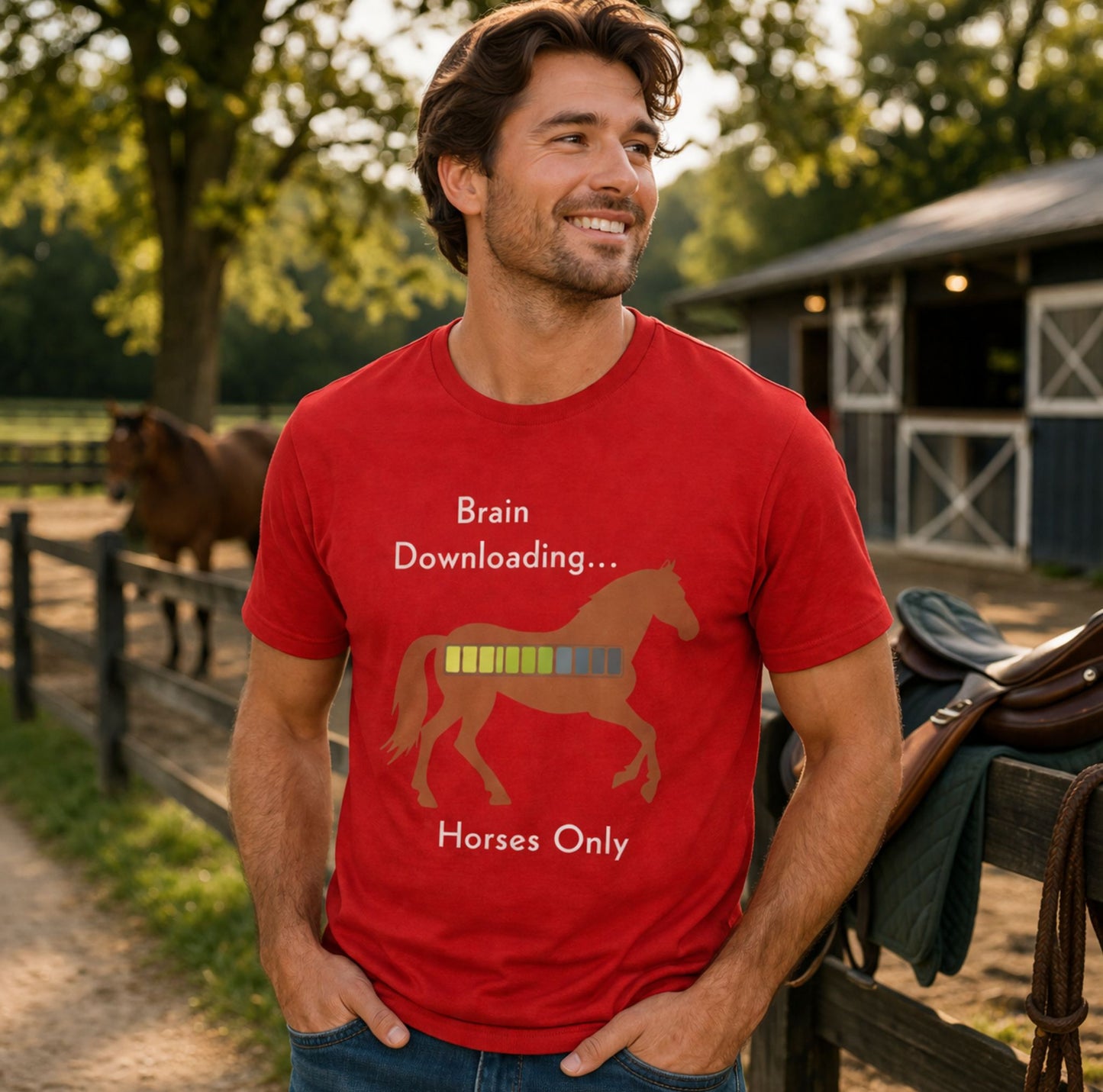 Brain Downloading… Horses Only T-Shirt – Funny Equestrian Tee for Horse Lovers