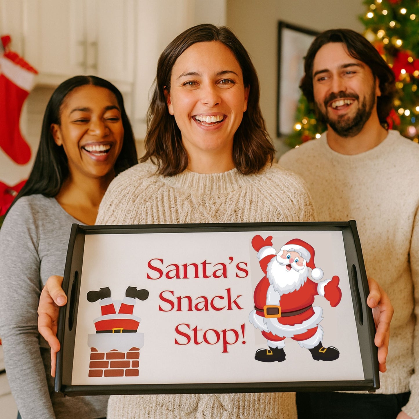 Funny Santa's Snack Stop Wood Serving Tray | Christmas Kitchen Decor