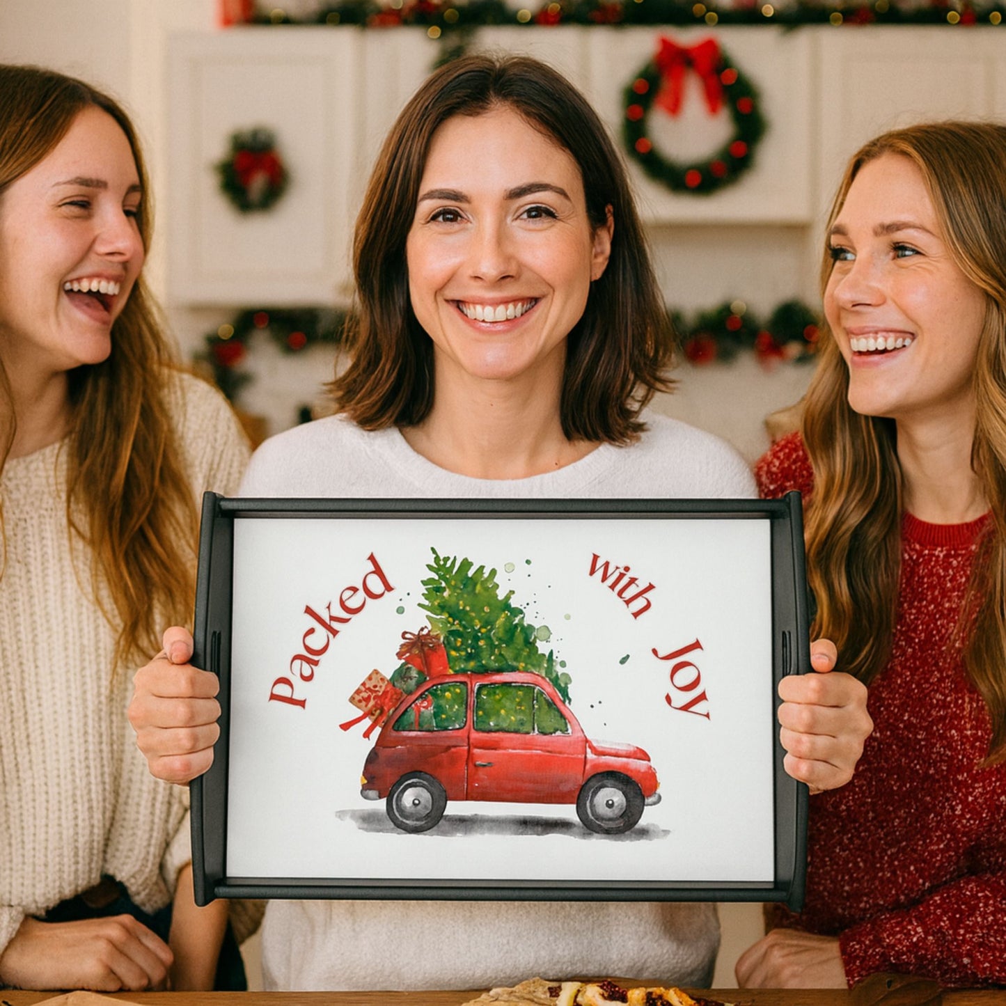 Large Bamboo Christmas Serving Tray – Festive Holiday Platter