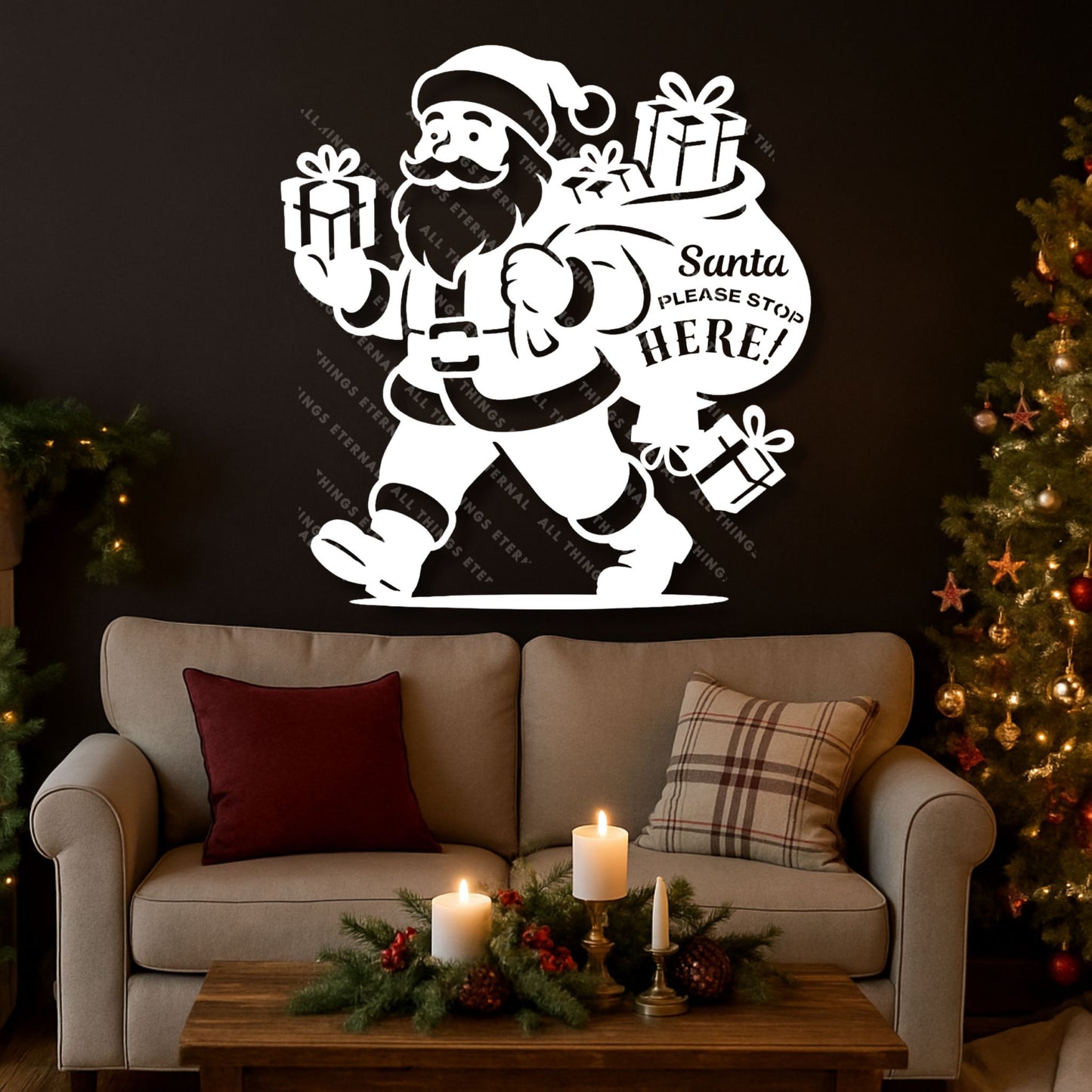 Santa Please Stop Here Metal Sign – Christmas Porch Decoration
