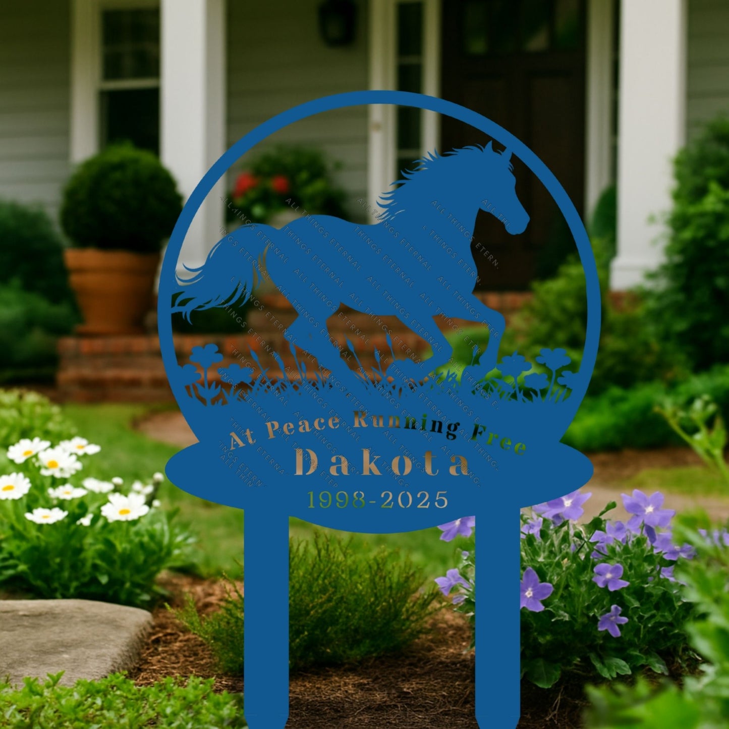 Personalized Horse Memorial Metal Garden Stake – Custom Running Horse Tribute Sign with Name & Dates