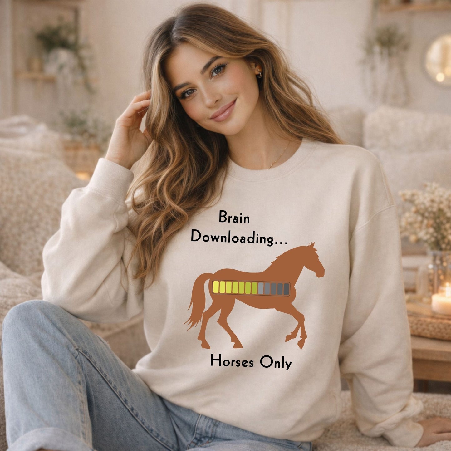 Brain Downloading Horses Only Sweatshirt Funny Equestrian Crewneck