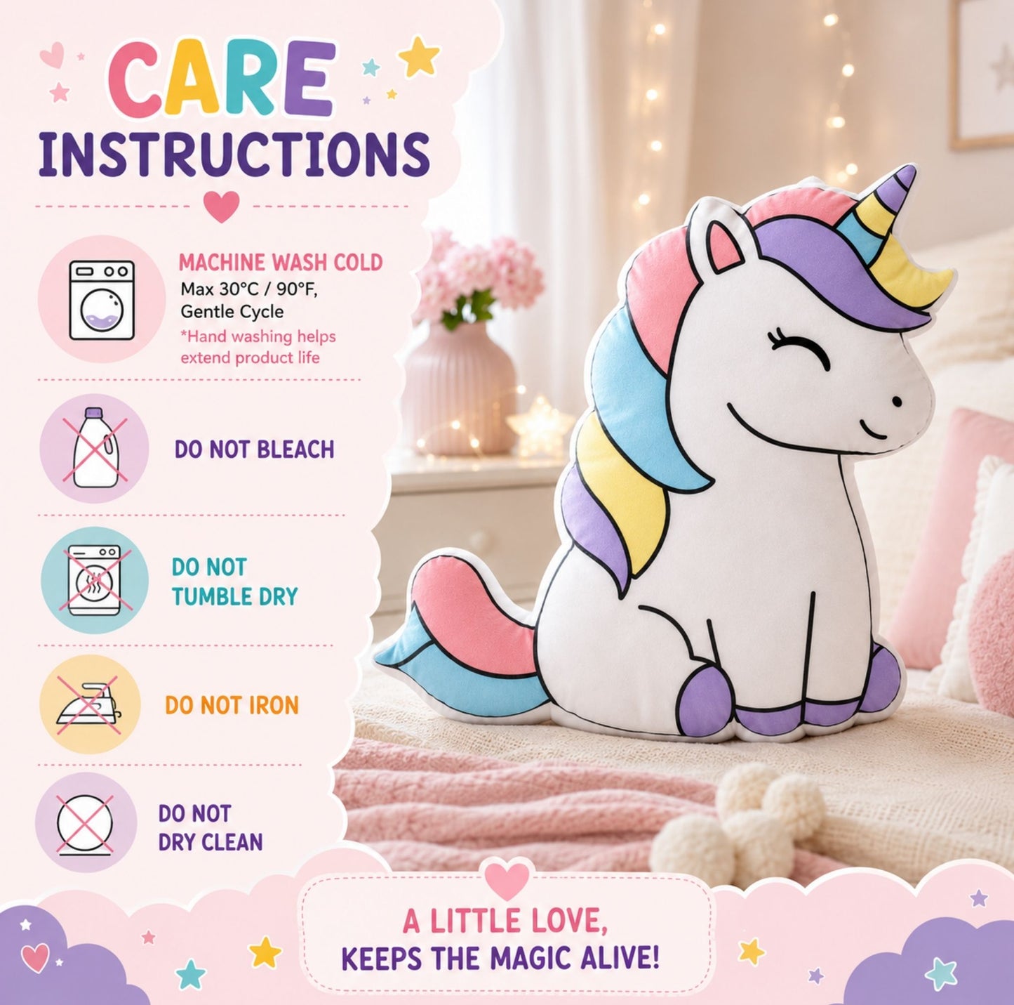 Rainbow Magical Unicorn Shaped Pillow | Cute Unicorn Pillow